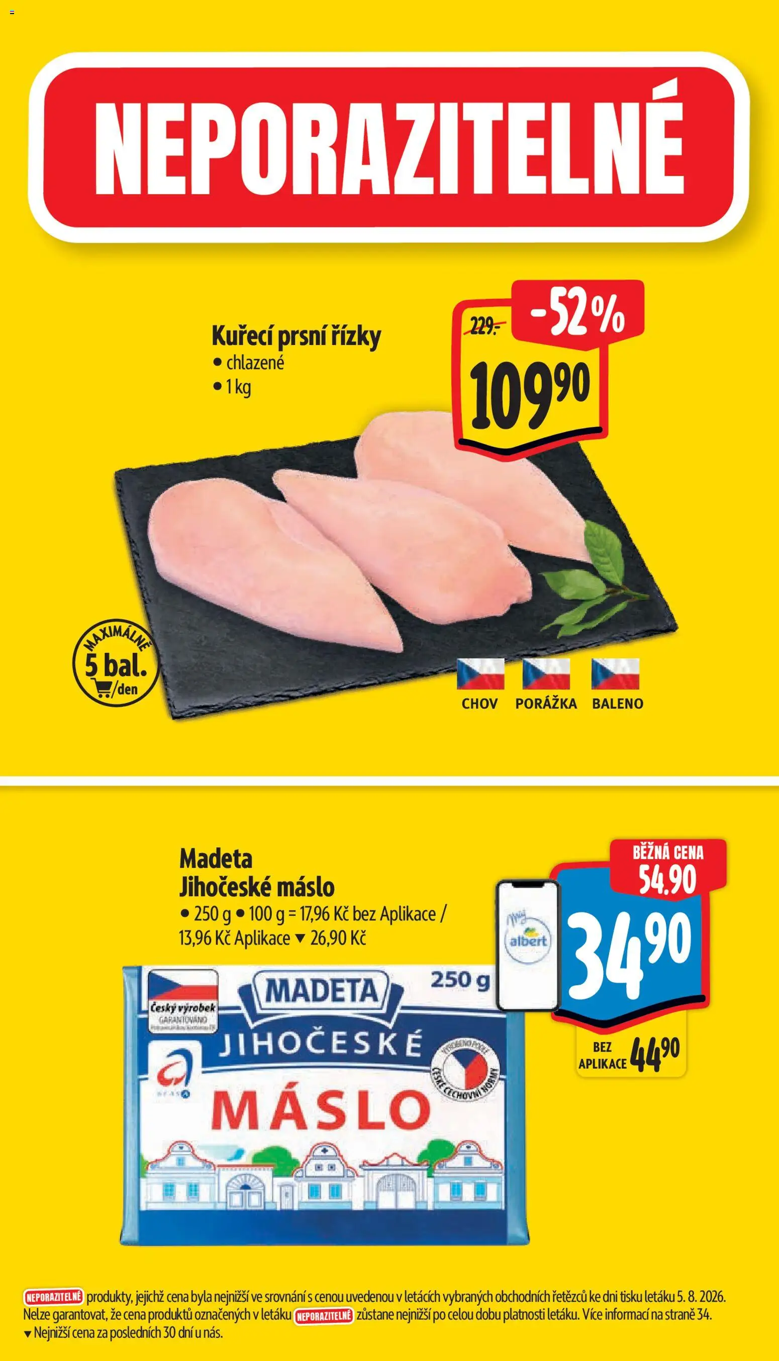 Albert leták - Hypermarket od 12.08.2026 | Strana: 2 | Produkty: Máslo, Prsní řízky, Kuřecí prsní řízky chlazené, Jihočeské máslo