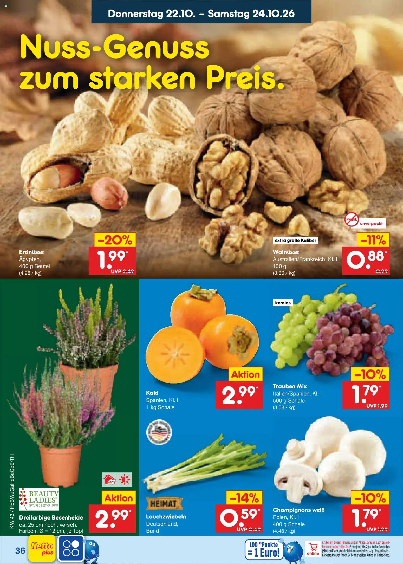 Netto Marken-Discount Prospekt – gültig ab 19.10.2026 | Seite: 48 | Produkte: Erdnüsse, Trauben, Champignons, Kaki
