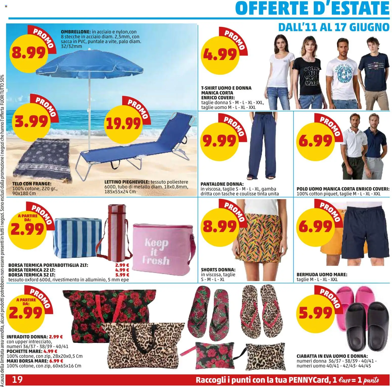 Volantino PENNY del 04.06.2026 | Pagina: 19 | Prodotti: Infradito, Tubo, Bermuda, Borsa