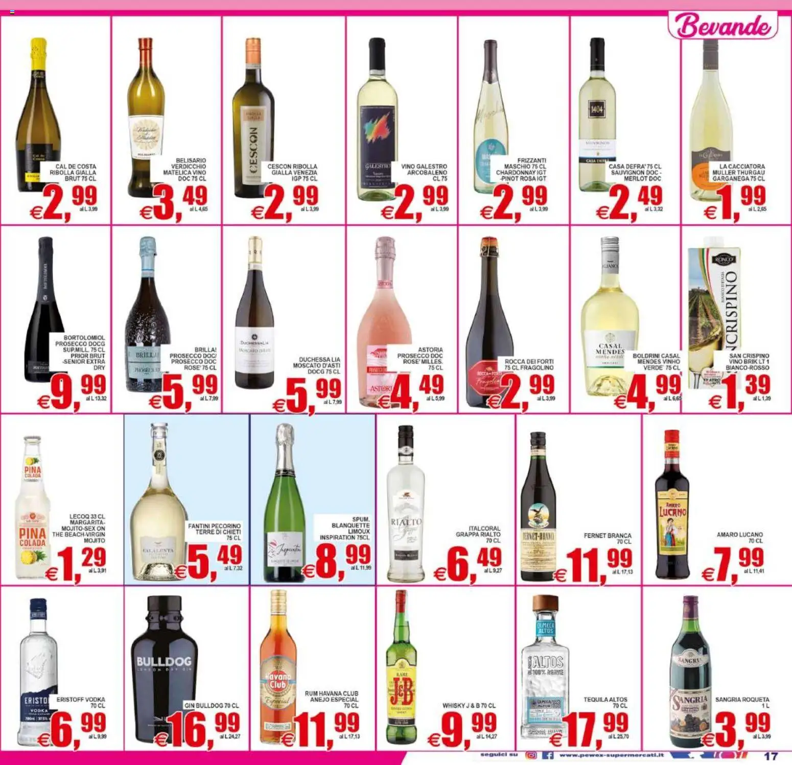 Volantino Pewex del 12/08/2026 | Pagina: 17 | Prodotti: Fernet, Vodka, Havana Club, Pecorino