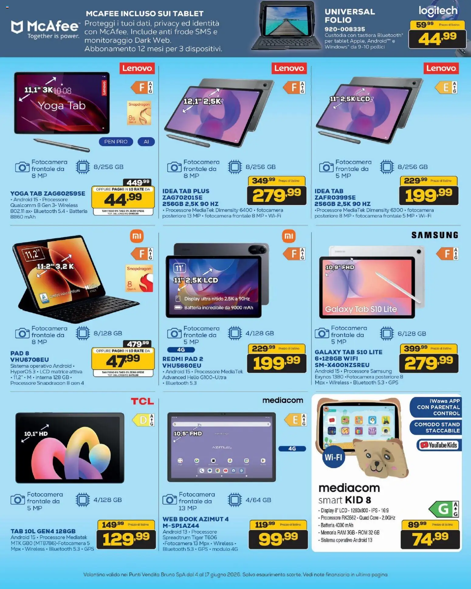 Volantino BRUNO del 04.06.2026 | Pagina: 19 | Prodotti: Tablet, Tastiera, Batteria, Samsung