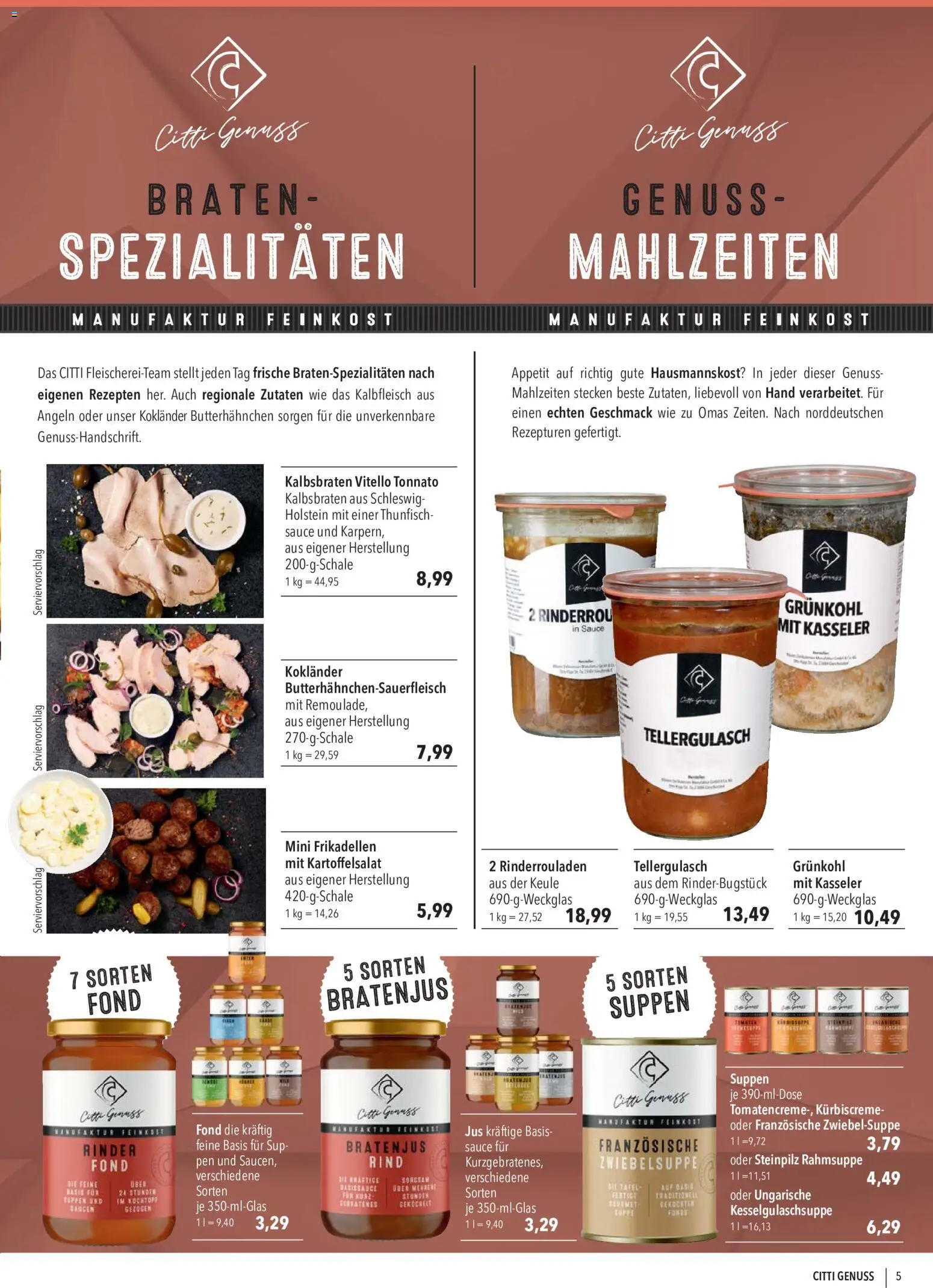 CITTI Markt CITTI Genuss – gültig ab 07.10.2026 | Seite: 5 | Produkte: Rinderrouladen, Thunfisch, Spezialitäten, SUP