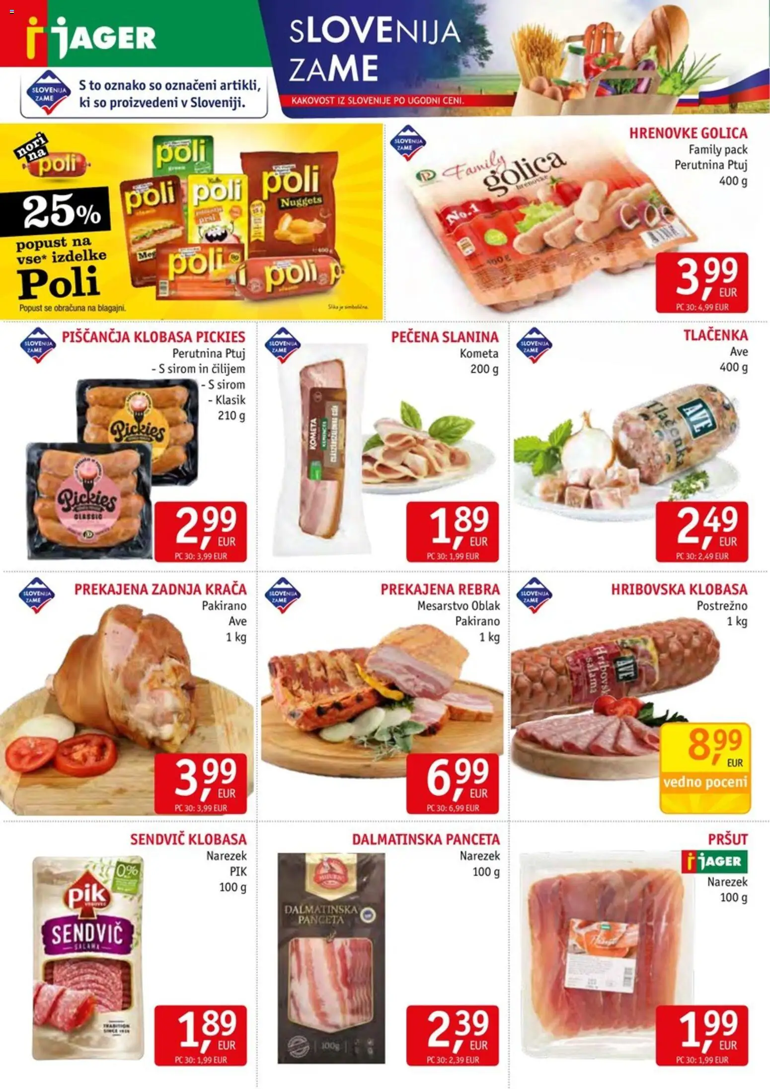 Novi Jager katalog ponudbe – veljaven od 06.05.2026 | Stran: 2 | Izdelki: Hrenovke, Panceta, Narezek, Slanina