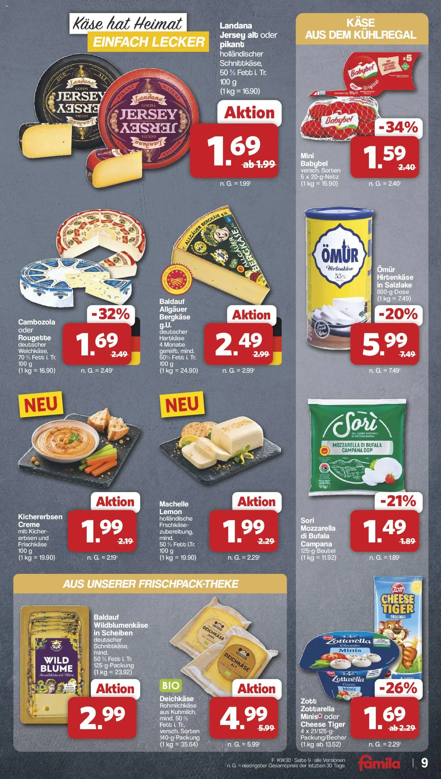Famila Nordwest Prospekt – gültig ab 20.07.2026 | Seite: 9 | Produkte: Mozzarella, Gouda, Creme, Babybel