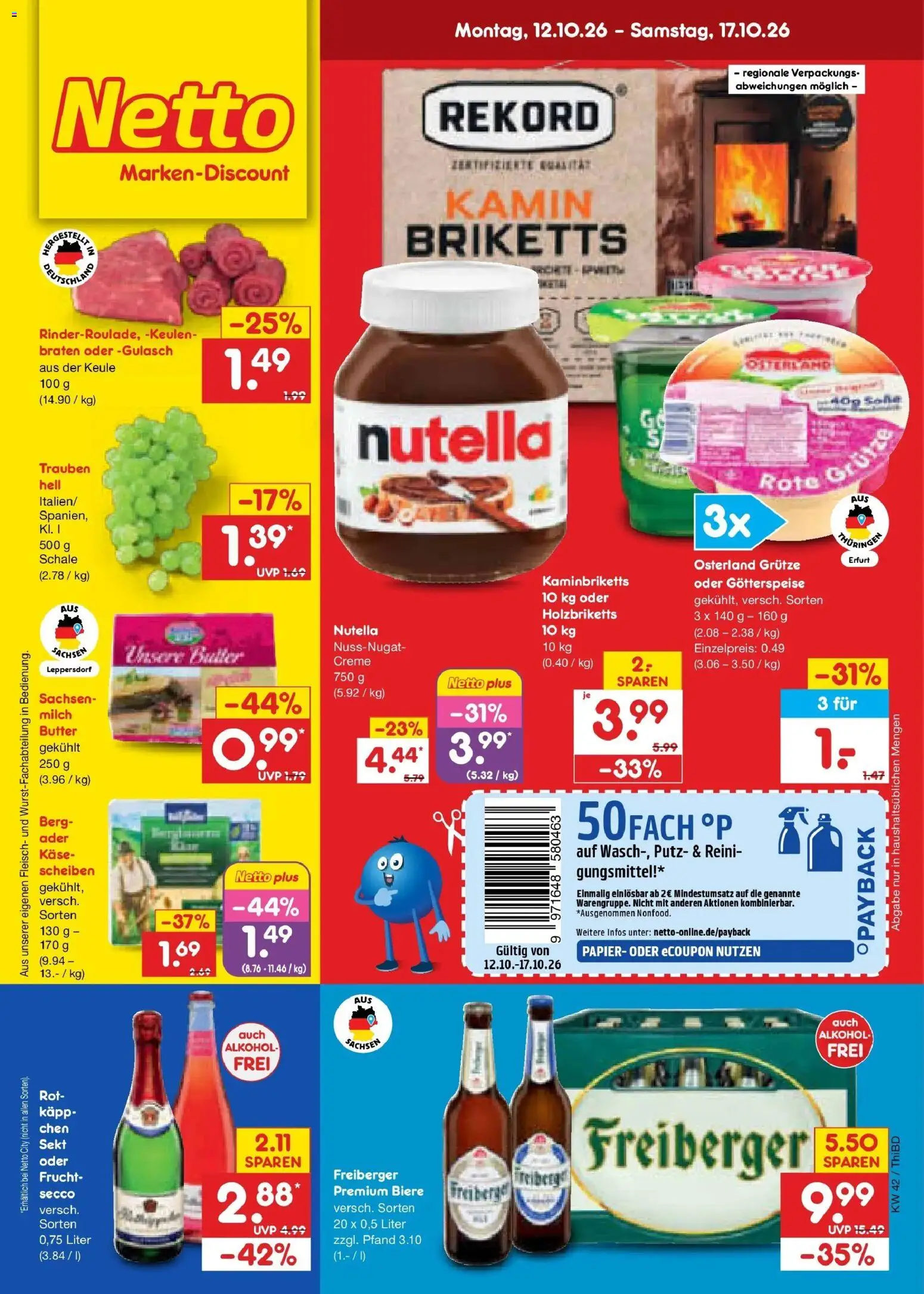 Netto Marken-Discount Prospekt Thiendorf – gültig ab 12.10.2026 | Seite: 1 | Produkte: Milch, Käse, Nutella, Alkohol