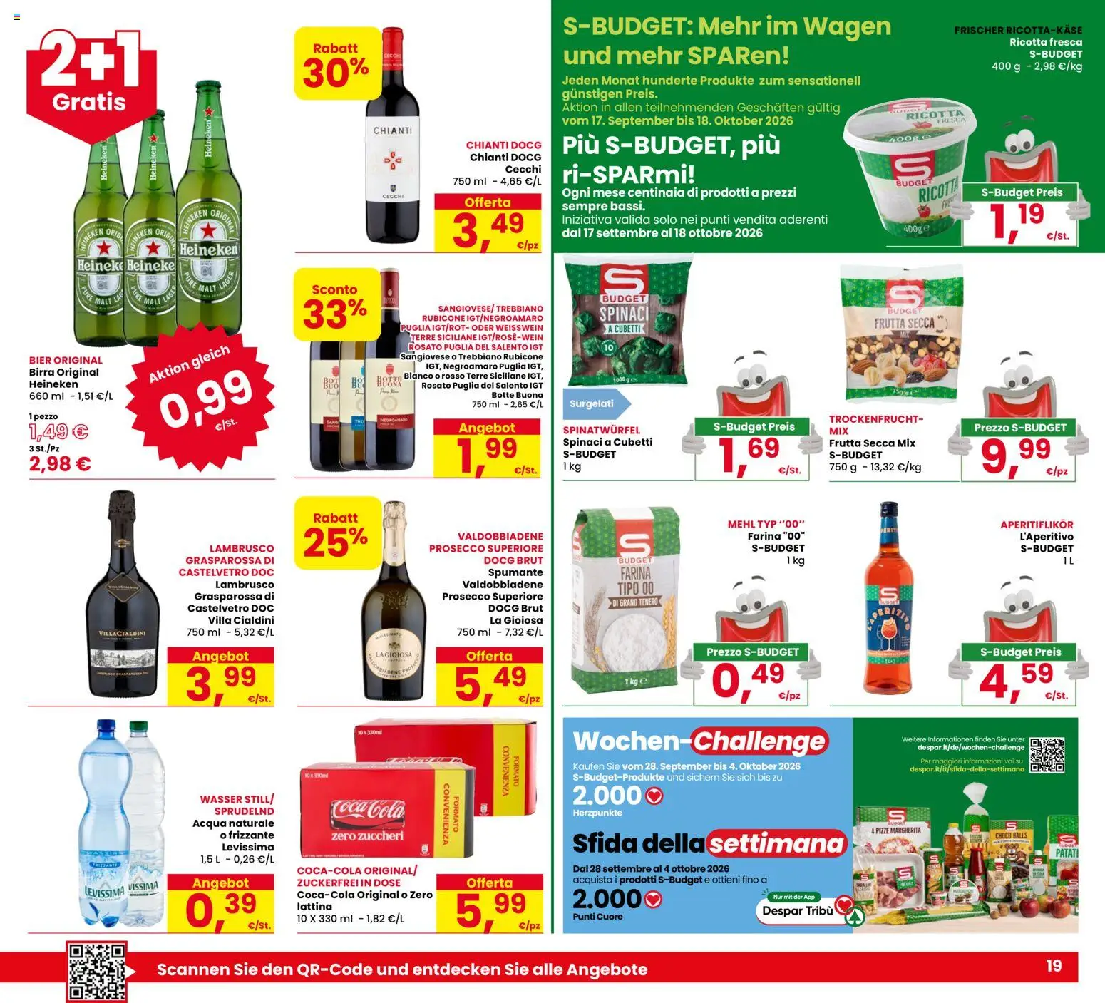 Volantino Eurospar del 17/09/2026 | Pagina: 19 | Prodotti: Frutta, Spinaci, Lambrusco, Coca Cola