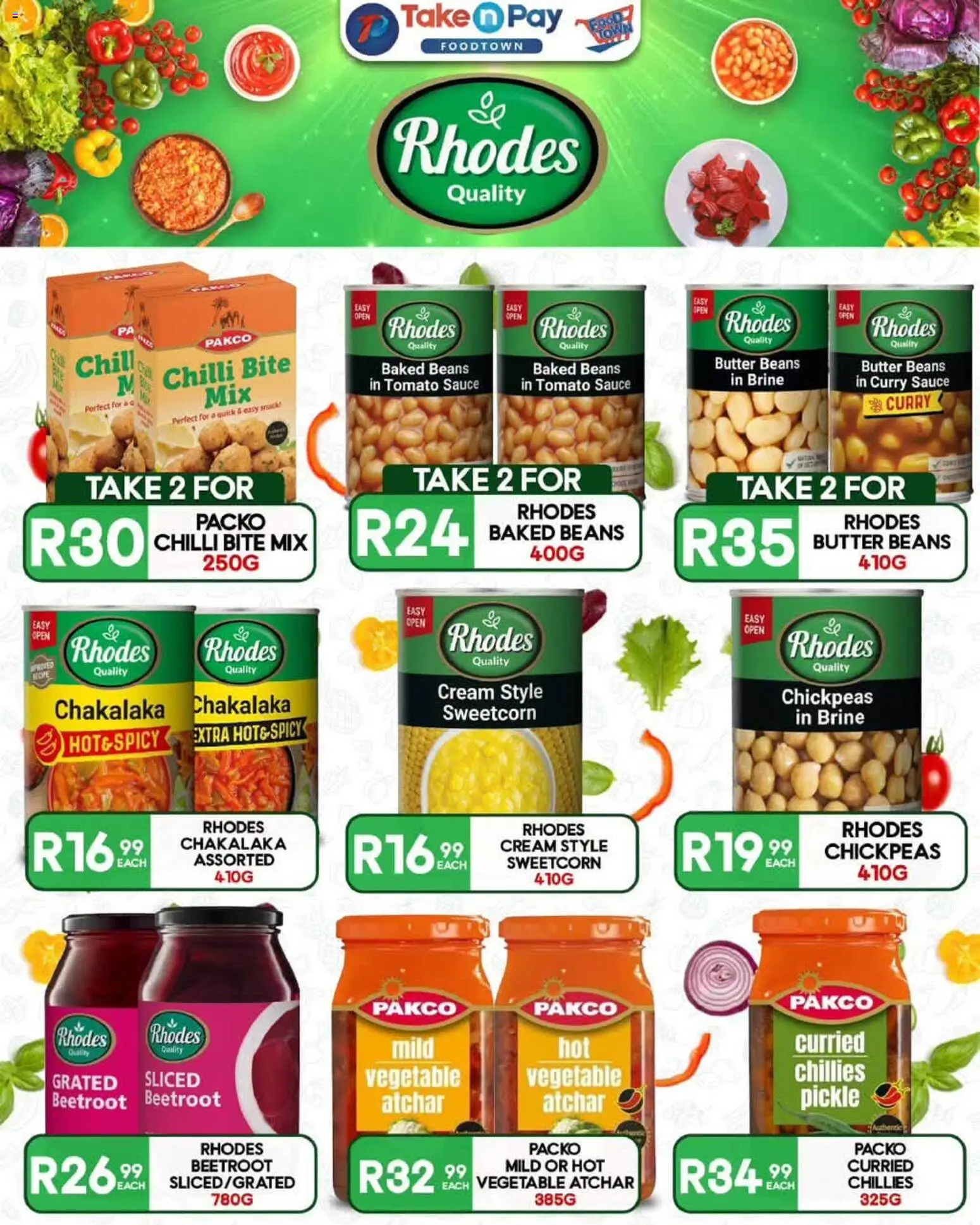 New Take n Pay catalogue – valid from 24/08/2026 | Page: 6 | Products: Beans, Baked beans, Atchar, Tomato sauce