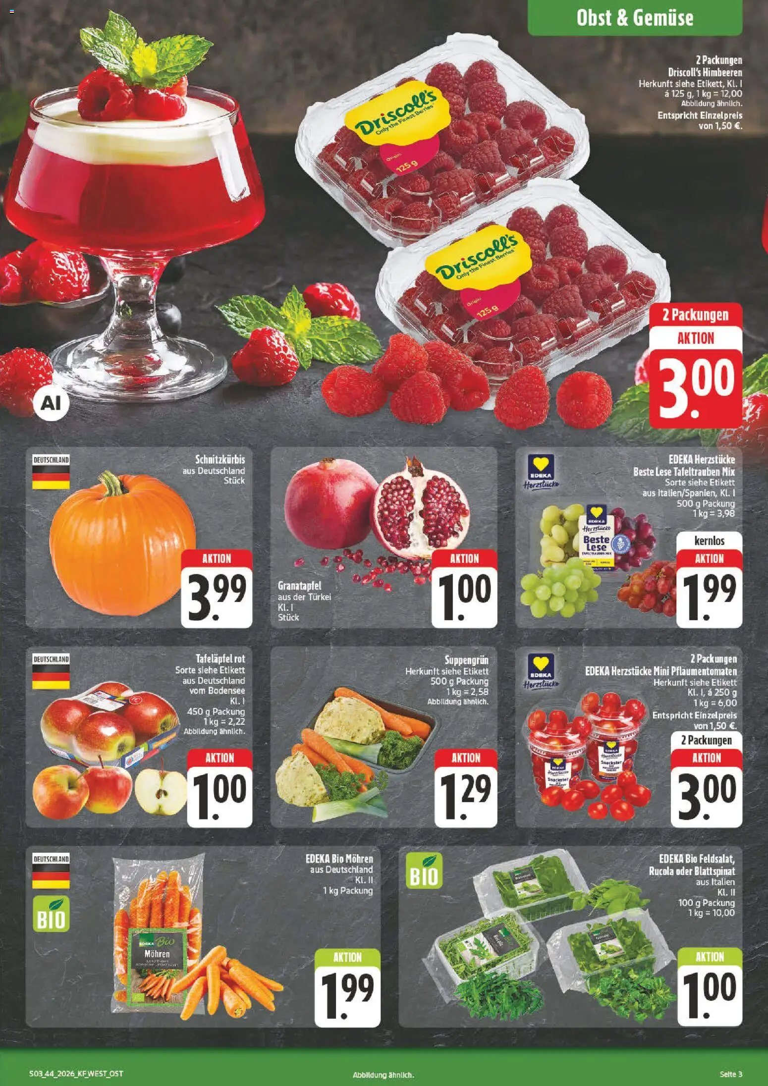 nah & gut Prospekt – gültig ab 26.10.2026 | Seite: 3 | Produkte: Himbeeren, Granatapfel, Mohren, Obst