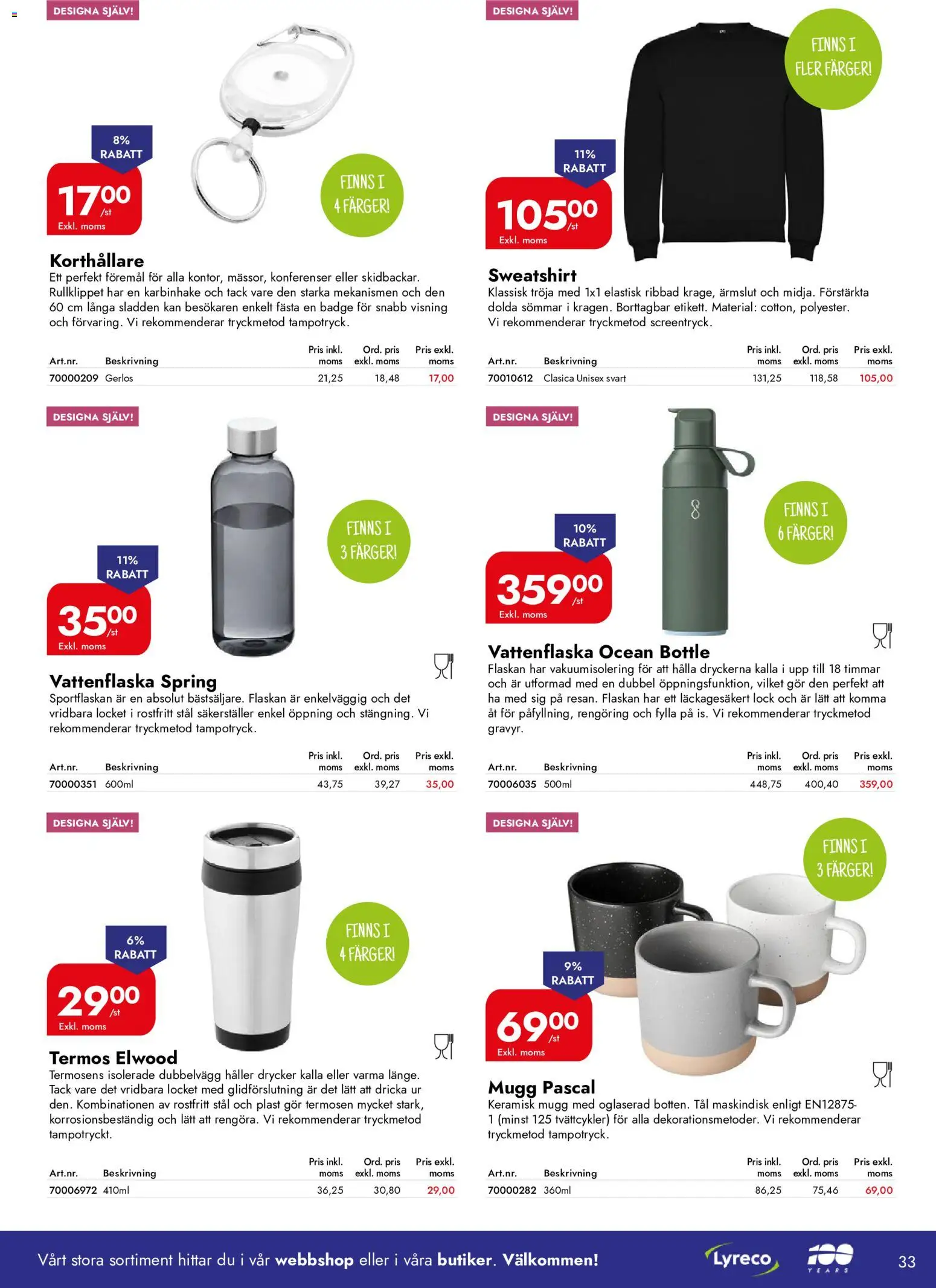 Lyreco reklamblad aktuell från 01/10/2026 | Sida: 33 | Produkter: Vattenflaska, Tröja, Sweatshirt, Drycker