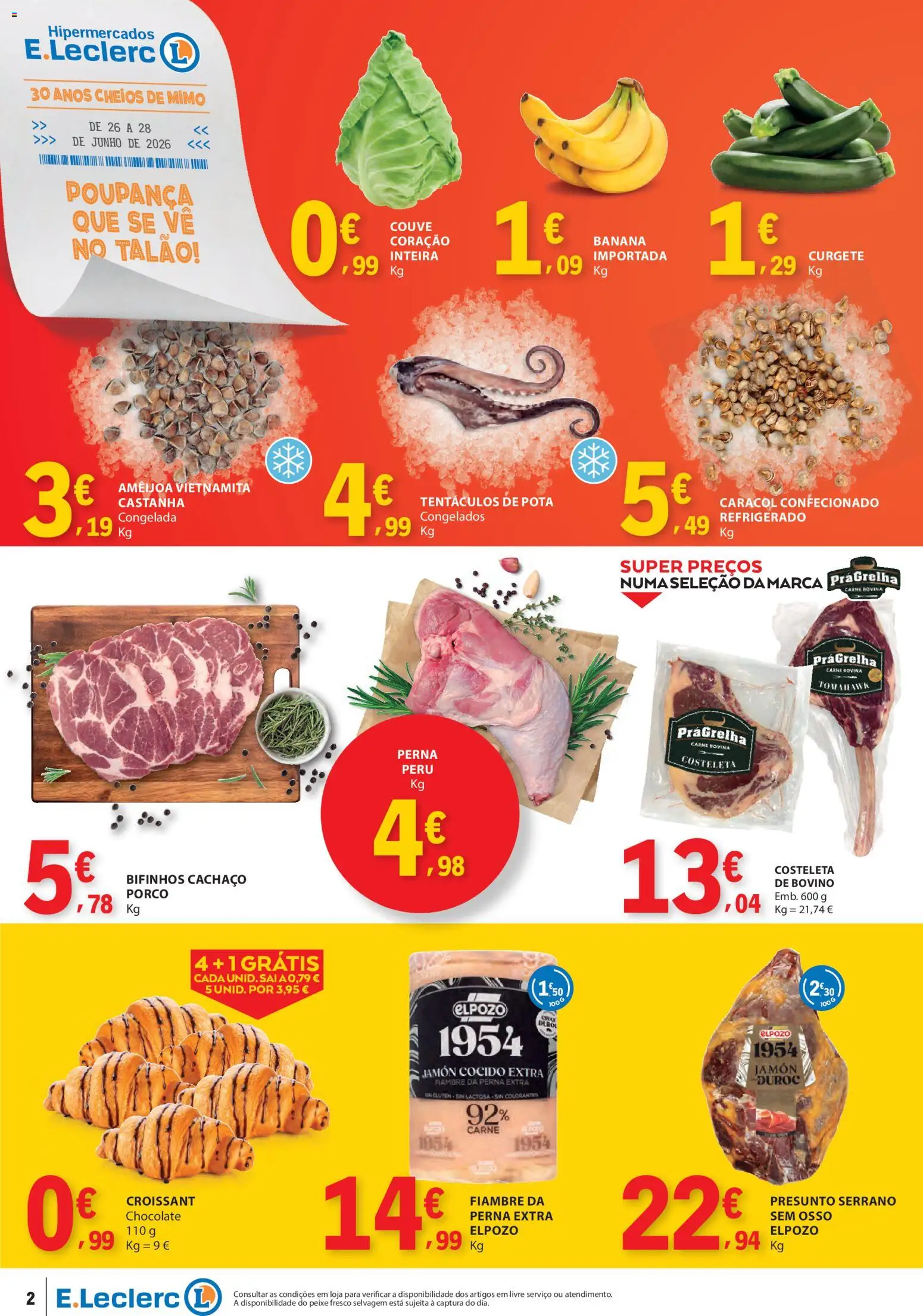 E.Leclerc Catálogo Fim de Semana │ válido de 26/06/2026 | Página: 2 | Produtos: Curgete, Chocolate, Peixe, Carne
