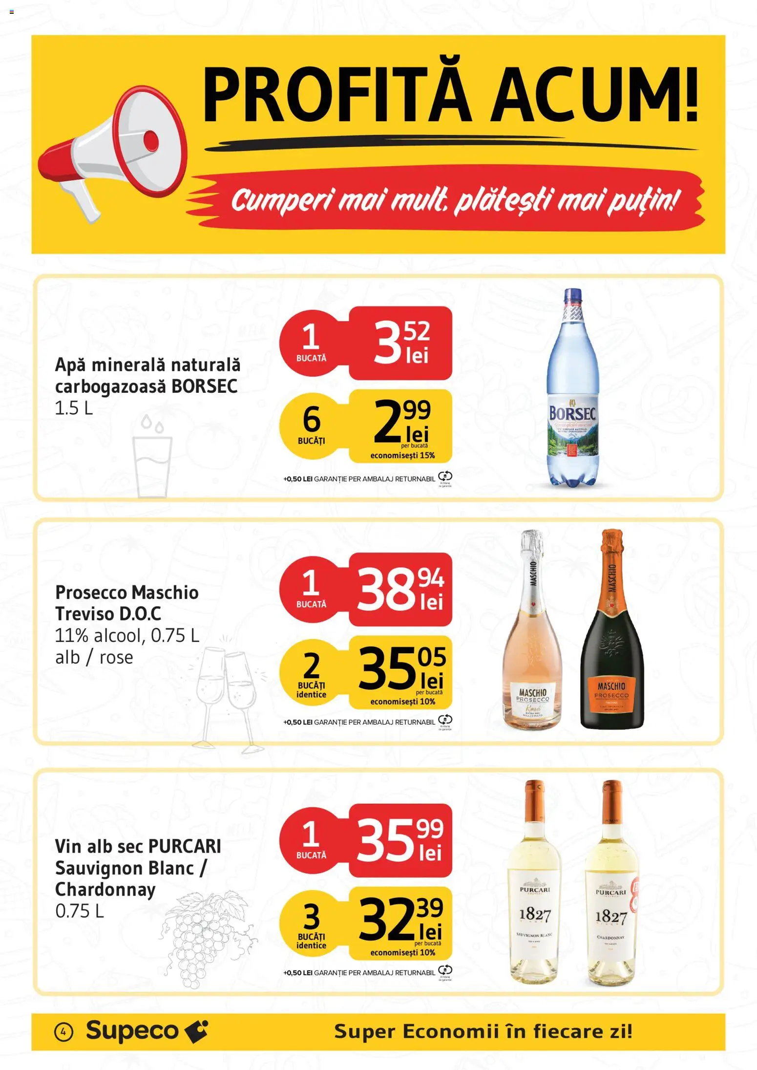 Noul catalog Supeco – valabil de la 01.08.2026 | Pagină: 4 | Produse: Yazı tahtası kalemi, Prosecco, Vin, Apă