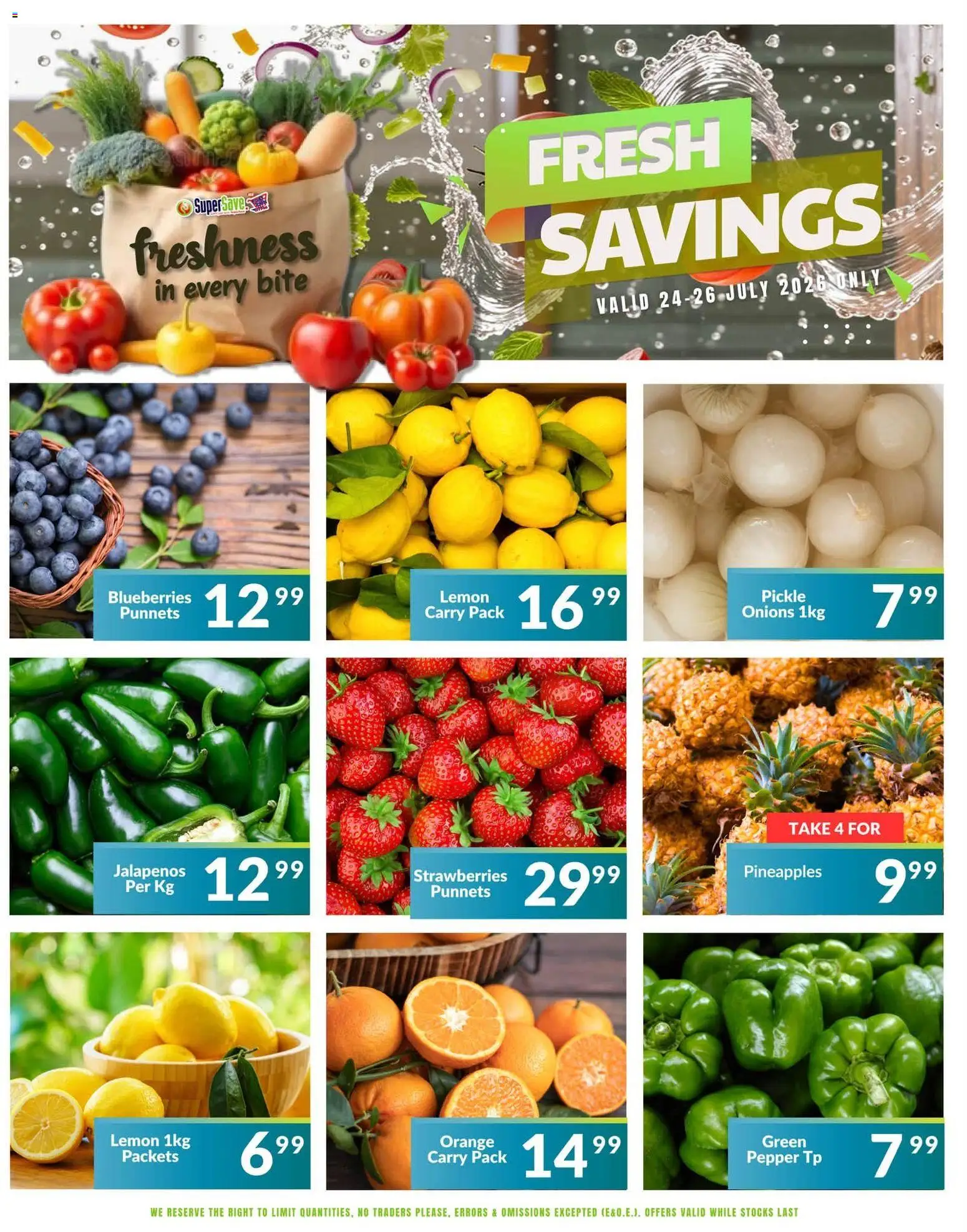 New Super Save catalogue – valid from 24/07/2026 | Page: 5 | Products: Strawberries, Onions, Pepper, Lemon