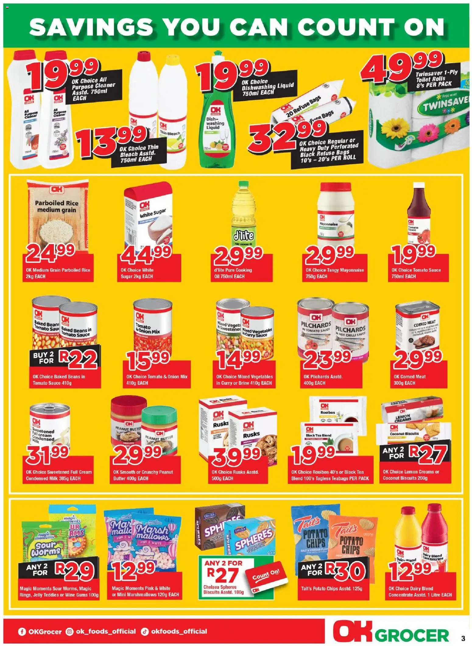 New OK Foods catalogue – valid from 13.05.2026 | Page: 3 | Products: Tea, Rusks, Mayonnaise, Lemon