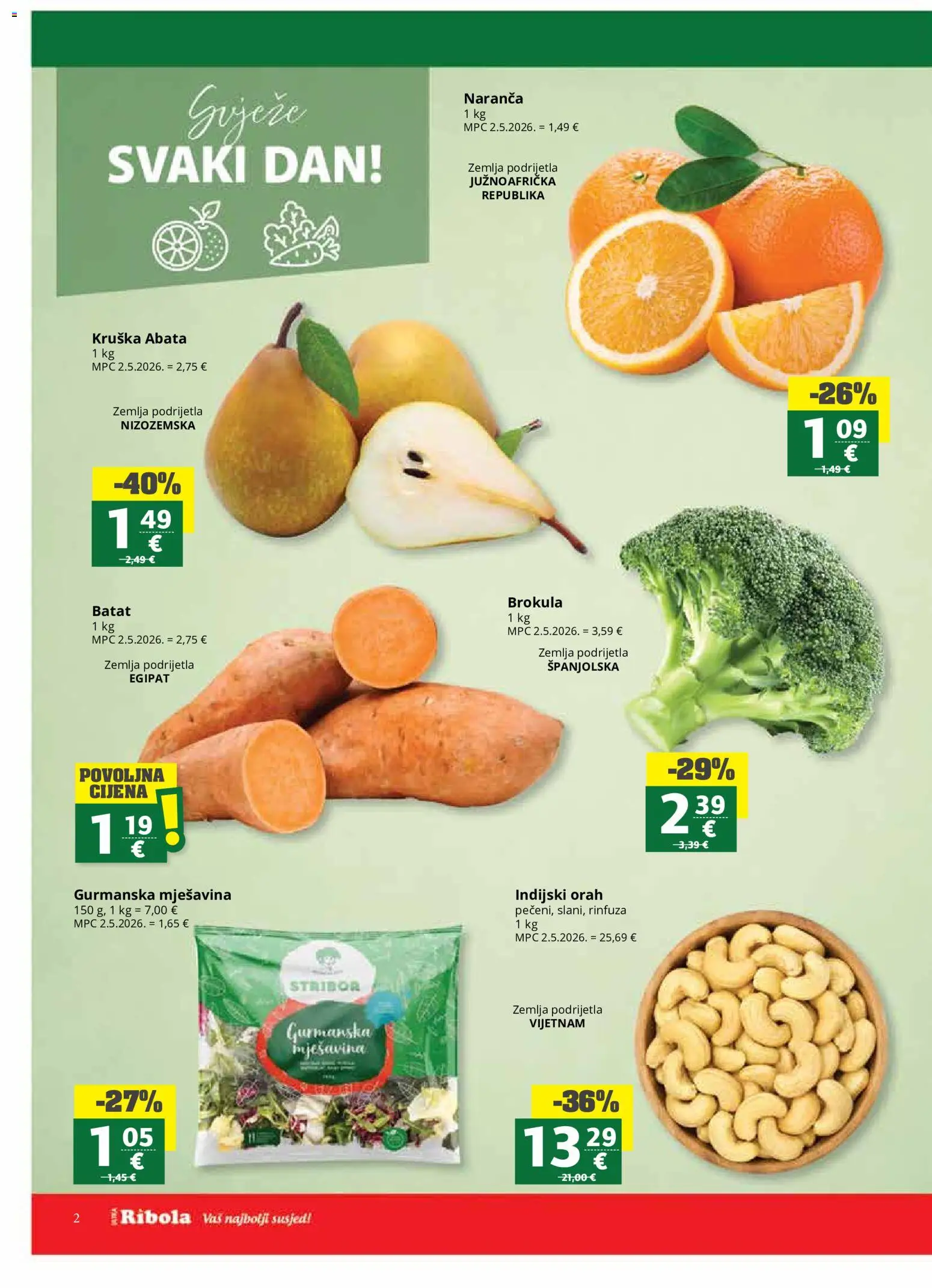 Ribola katalog | vrijedi od 21.10.2026 | Stranica: 2 | Proizvodi: Brokula, Zemlja, Kruška, Indijski orah