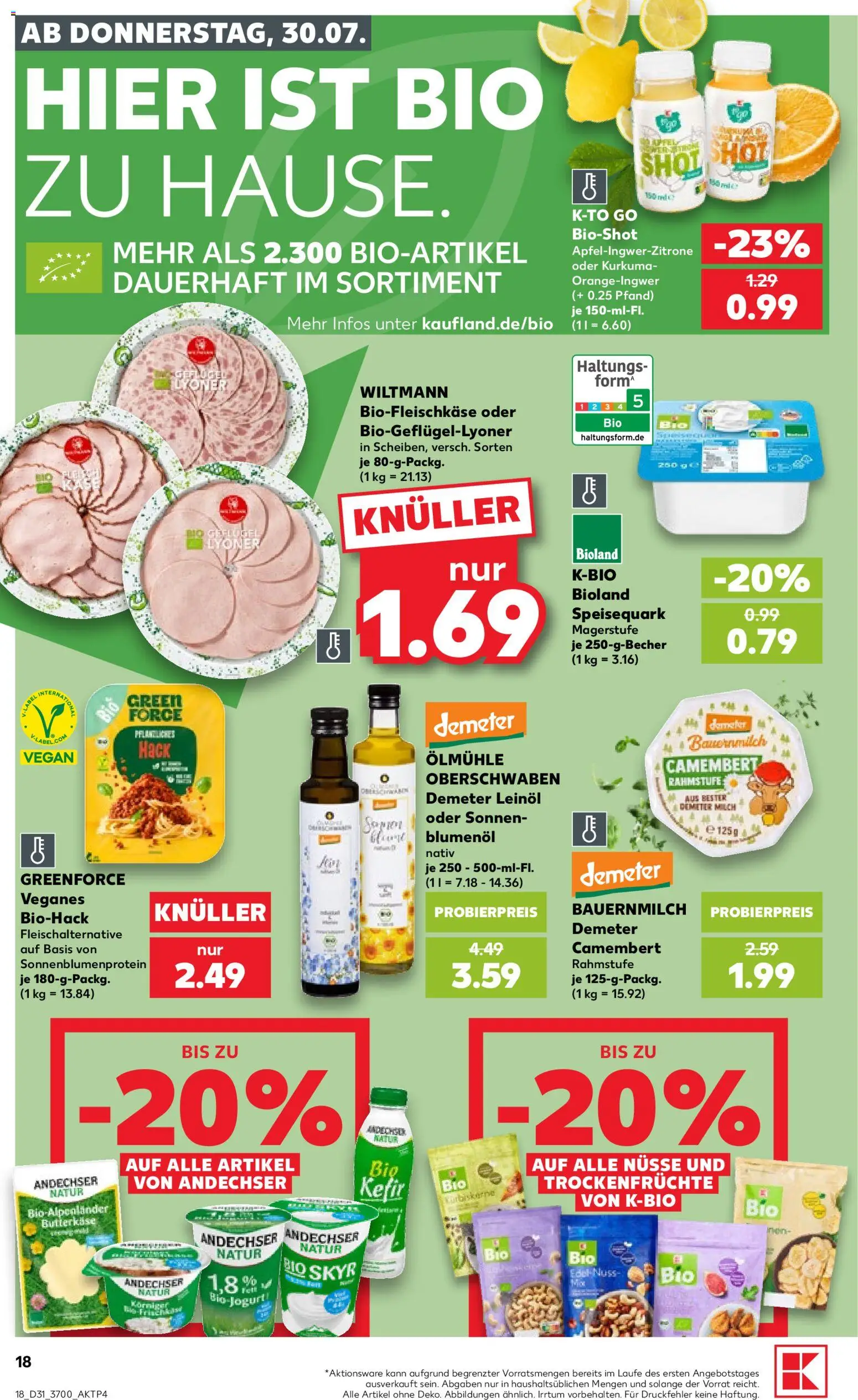 Kaufland Prospekt Rostock – gültig ab 30.07.2026 | Seite: 18 | Produkte: Milch, Leinöl, Nüsse, Speisequark