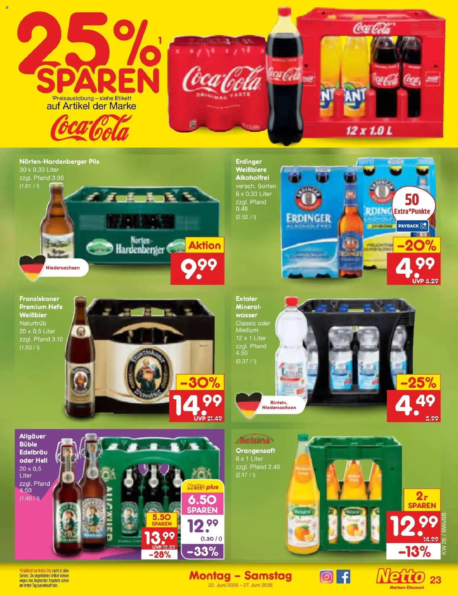 Netto Marken-Discount Prospekt Stemwede-Dielingen – gültig ab 22.06.2026 | Seite: 31 | Produkte: Erdinger, Cola, Weißbier, Orangensaft