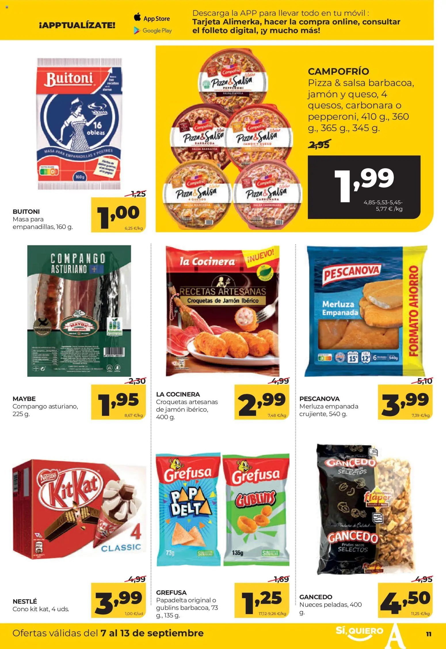 Alimerka folleto Castilla y León │ válido desde el 07/09/2026 | Página: 11 | Productos: Nueces, Masa, Pizza, Móvil