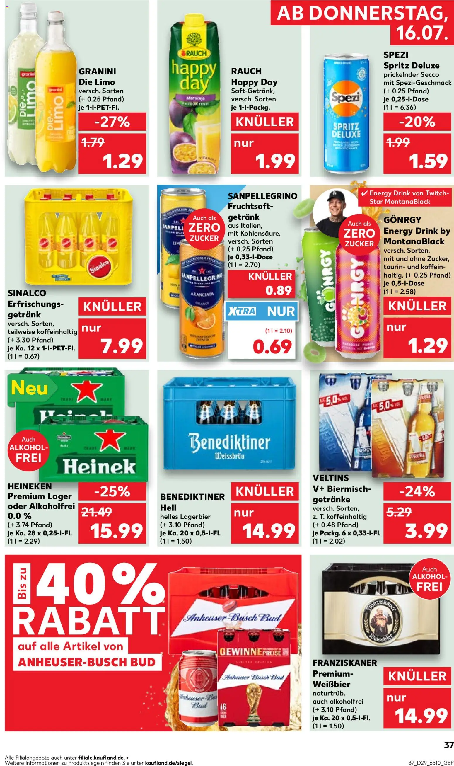 Kaufland Německo leták - Köln od 16.07.2026 | Strana: 37 | Produkty: Heineken, Spritz, Deluxe, Energy drink