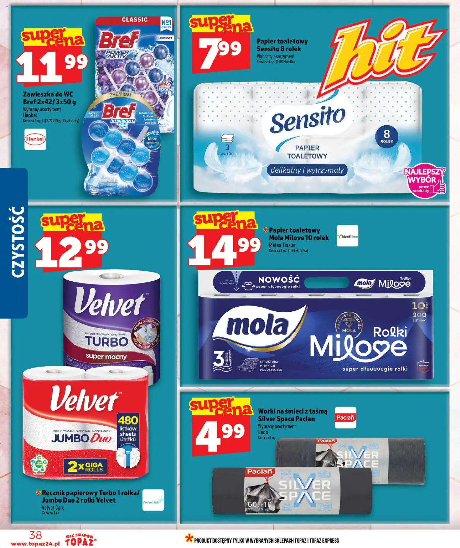 Topaz gazetka - Ceny małe na stałe od 09.07.2026 | Strona: 38 | Produkty: Papier toaletowy, Rolki, Ręcznik papierowy