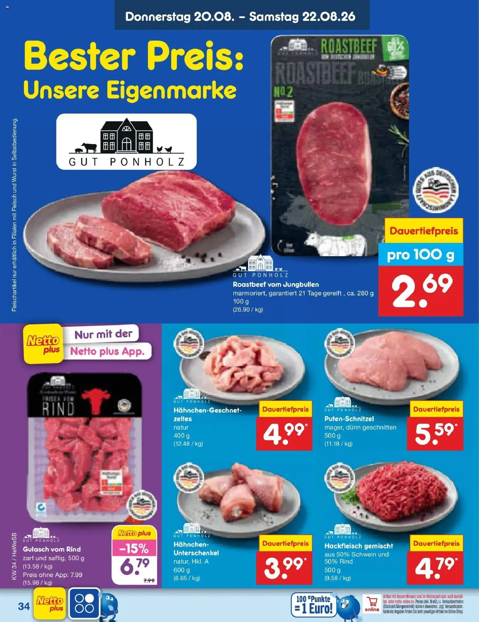 Netto Marken-Discount Prospekt Hamburg – gültig ab 17.08.2026 | Seite: 52 | Produkte: Hahnchen, Roastbeef, Putenschnitzel, Hackfleisch