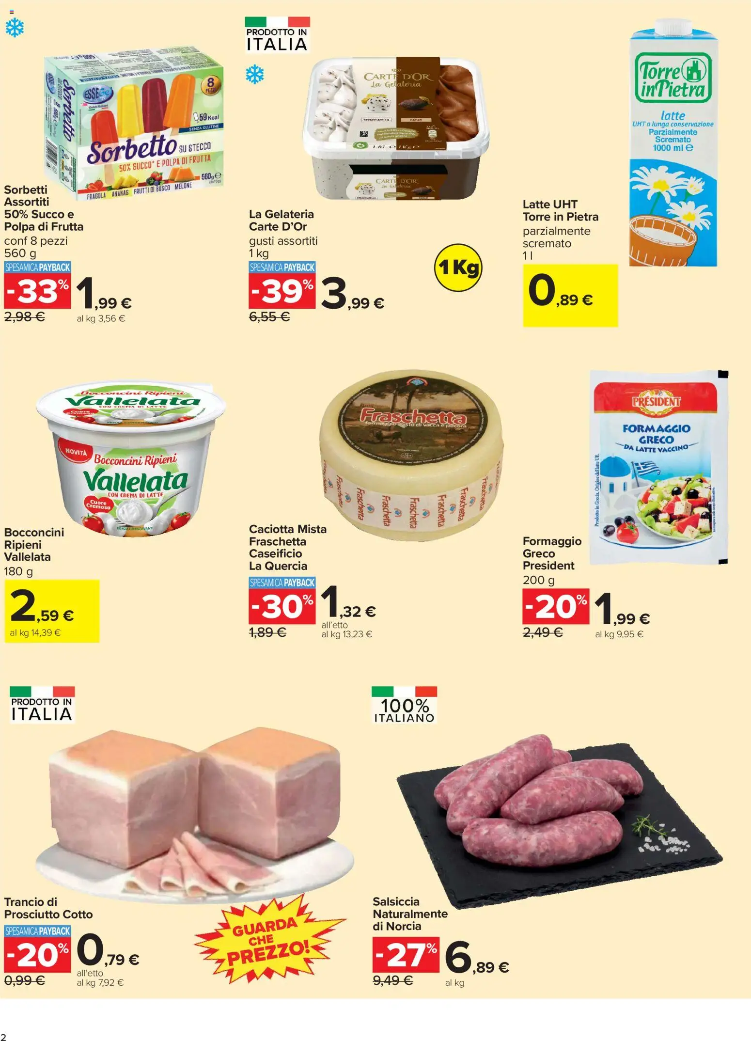 Volantino Carrefour del 13/07/2026 | Pagina: 2 | Prodotti: Succo, Latte, Formaggio, Prosciutto