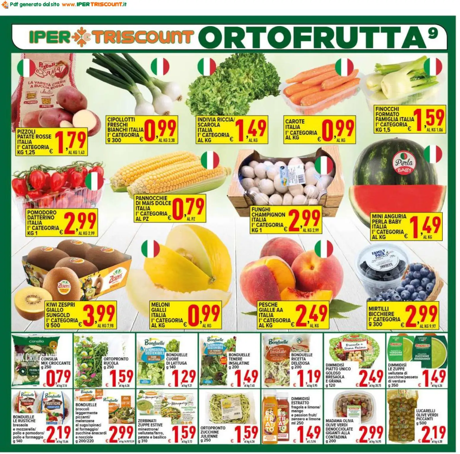 Volantino Ipertriscount del 22/07/2026 | Pagina: 9 | Prodotti: Minestrone, Pomodoro, Carote, Indivia