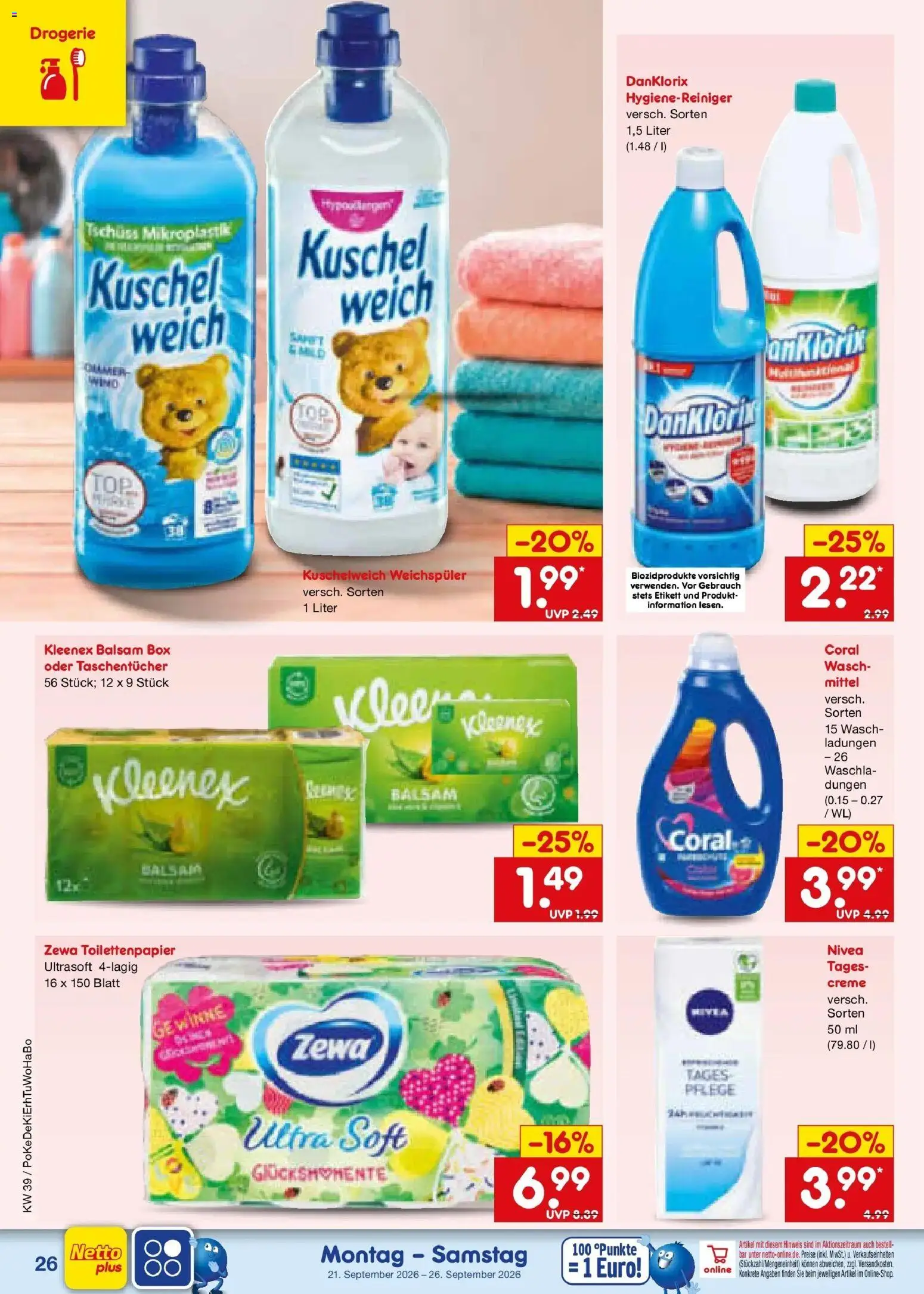 Netto Marken-Discount Prospekt Sindelfingen – gültig ab 21.09.2026 | Seite: 38 | Produkte: Taschentücher, Coral, Creme, Toilettenpapier
