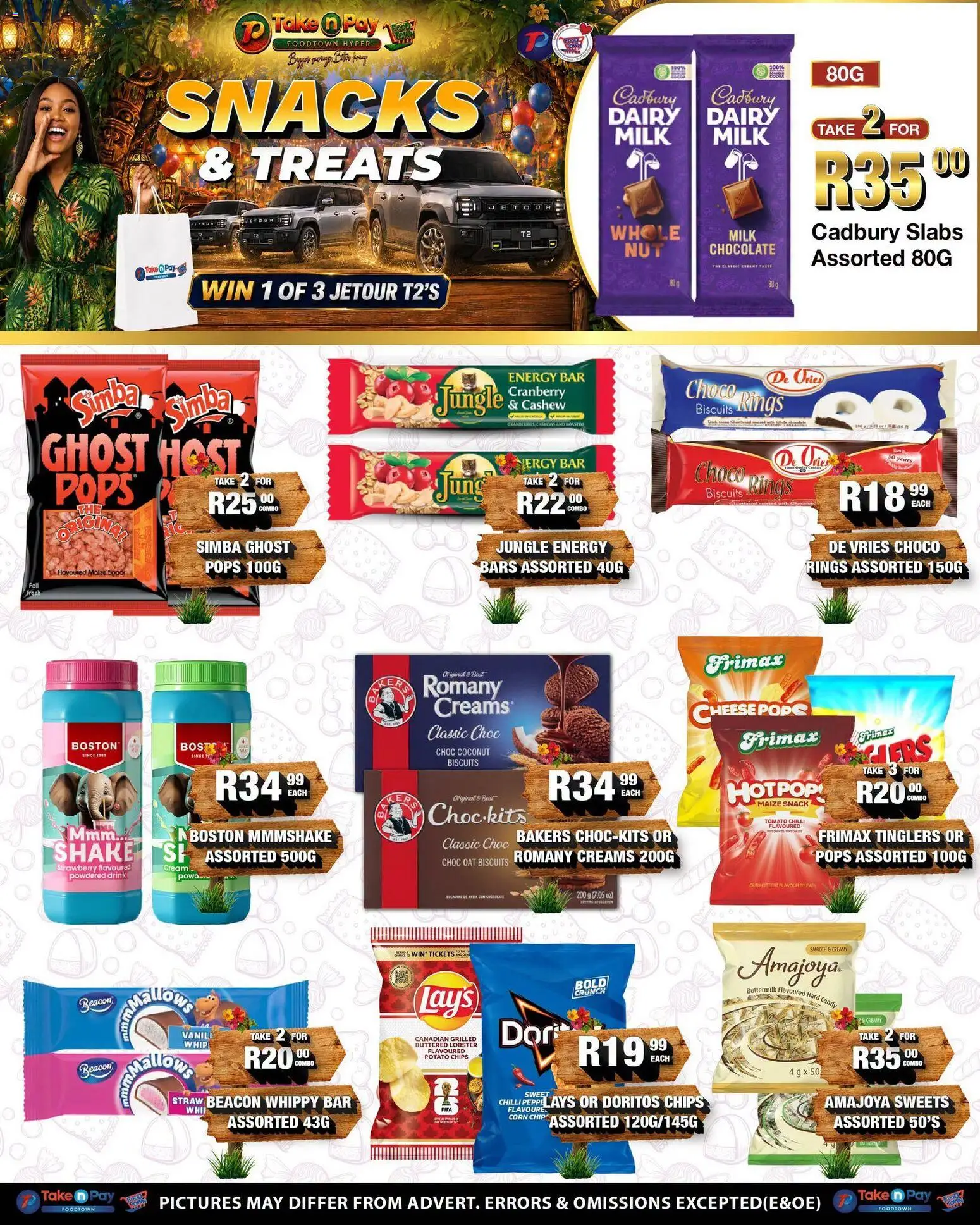 New Take n Pay catalogue – valid from 20/07/2026 | Page: 4 | Products: Chocolate, Powder, Chips, Chilli