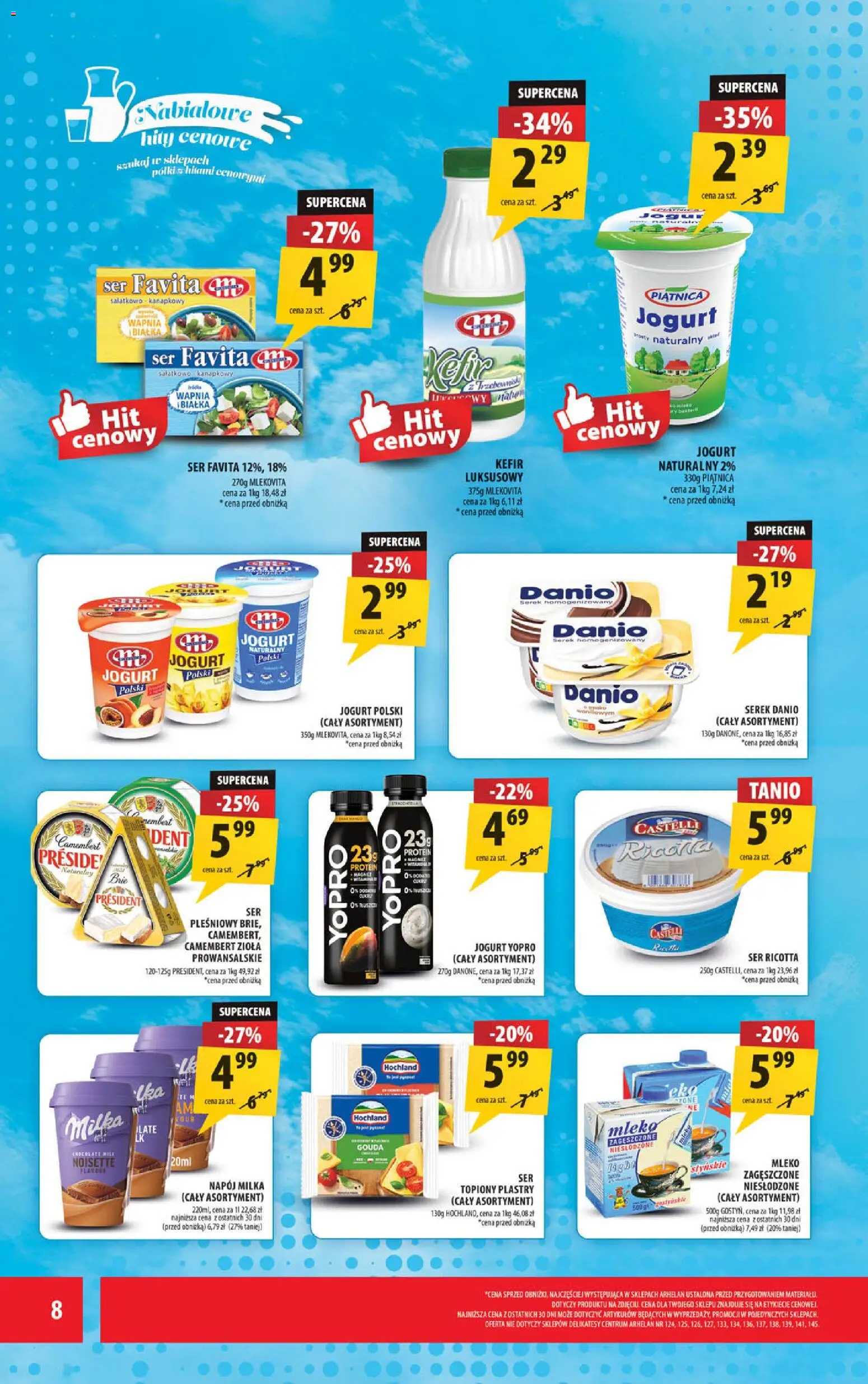 Arhelan gazetka od 22.05.2026 | Strona: 8 | Produkty: Ser favita, Jogurt naturalny, Camembert, Mleko