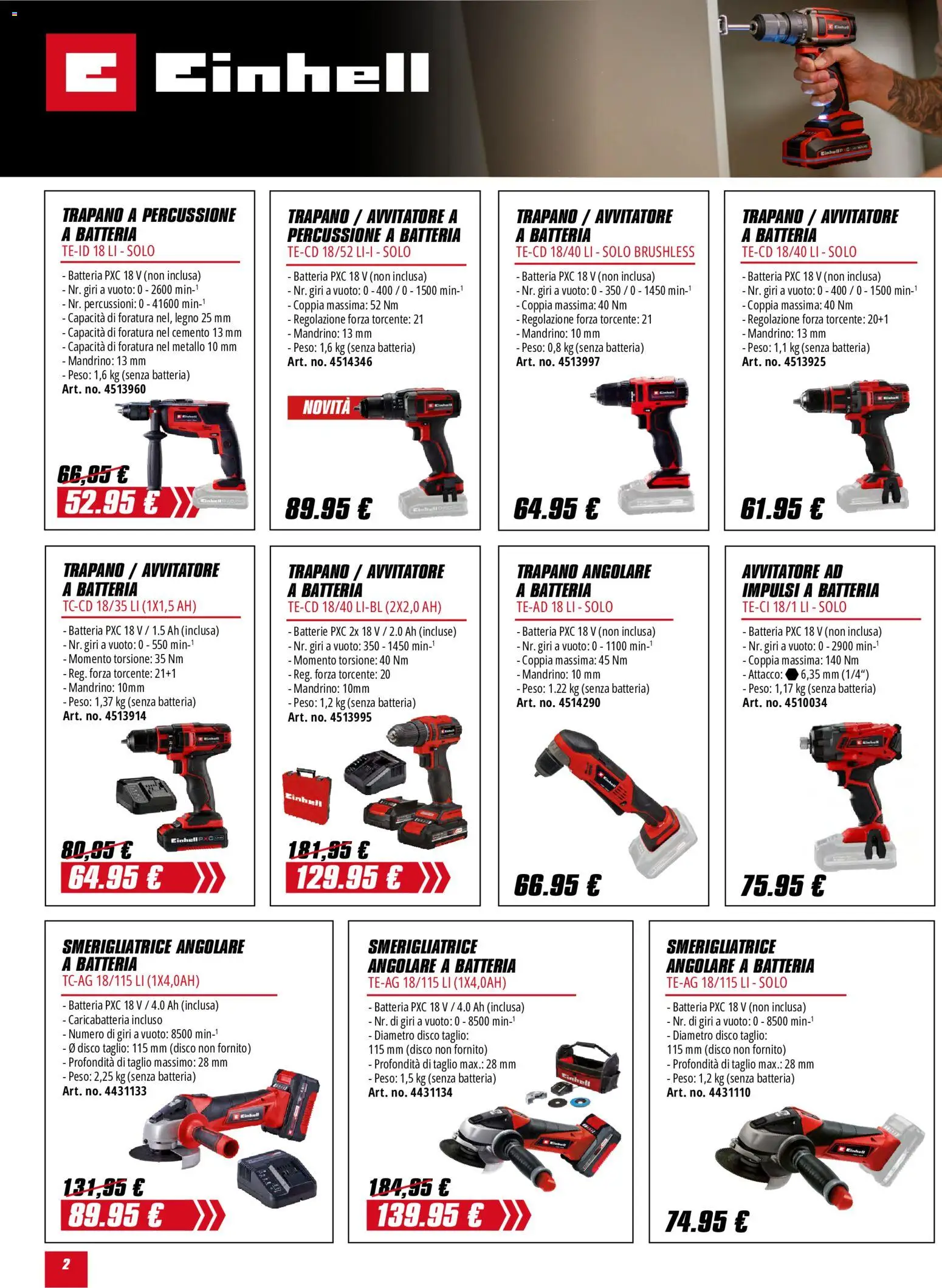 Volantino Einhell del 01/10/2026 | Pagina: 2 | Prodotti: Taglio, Trapano, Smerigliatrice, Batteria