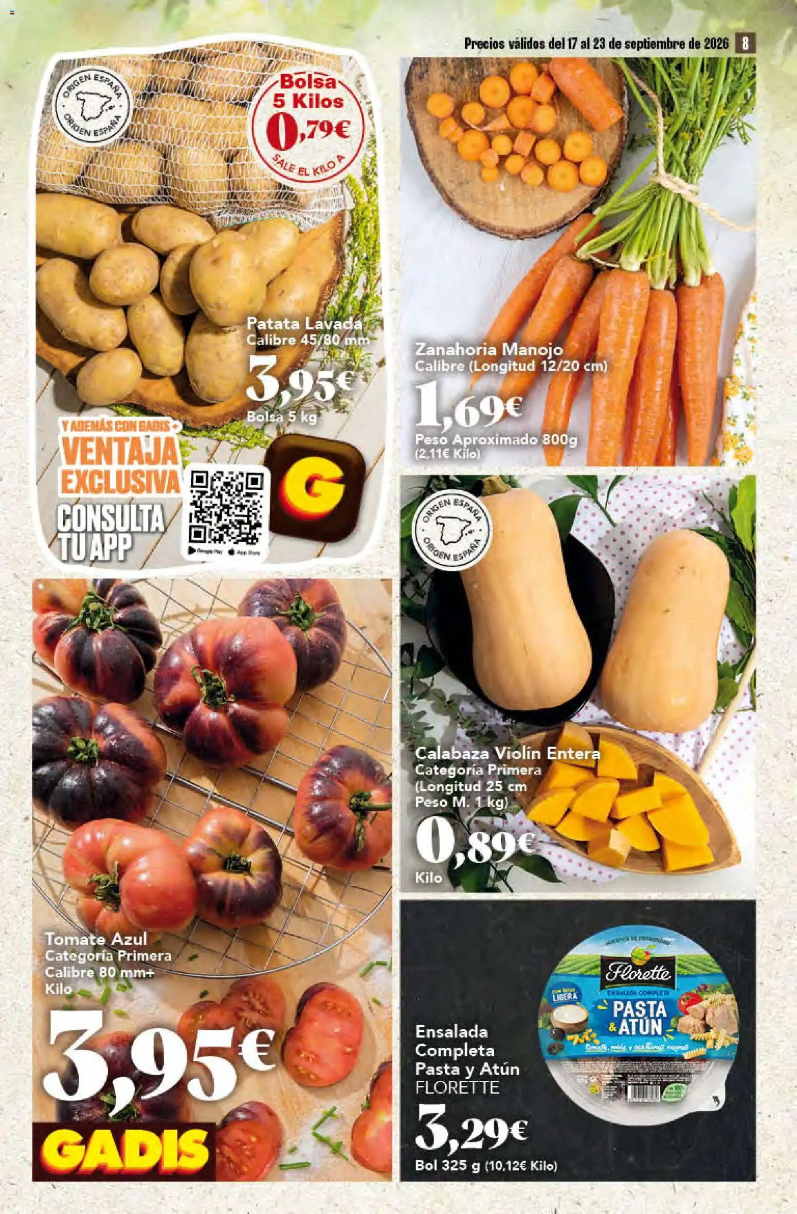 Gadis folleto │ válido desde el 17/09/2026 | Página: 8 | Productos: Calabaza, Pasta, Zanahoria, Peso