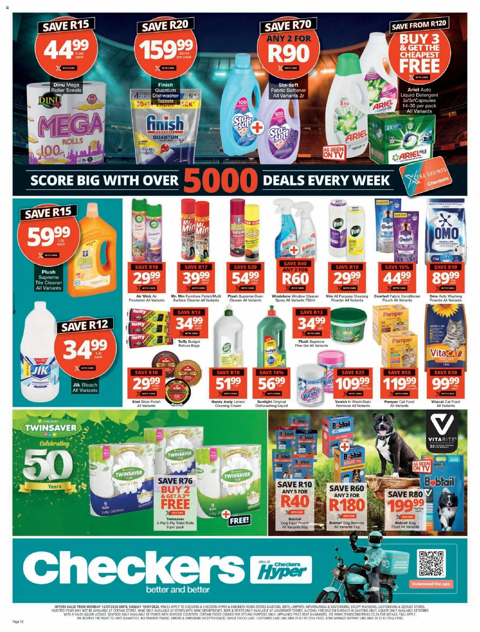 New Checkers catalogue – valid from 13/07/2026 | Page: 12 | Products: Peanut butter, Fabric softener, Lemon, Cat food