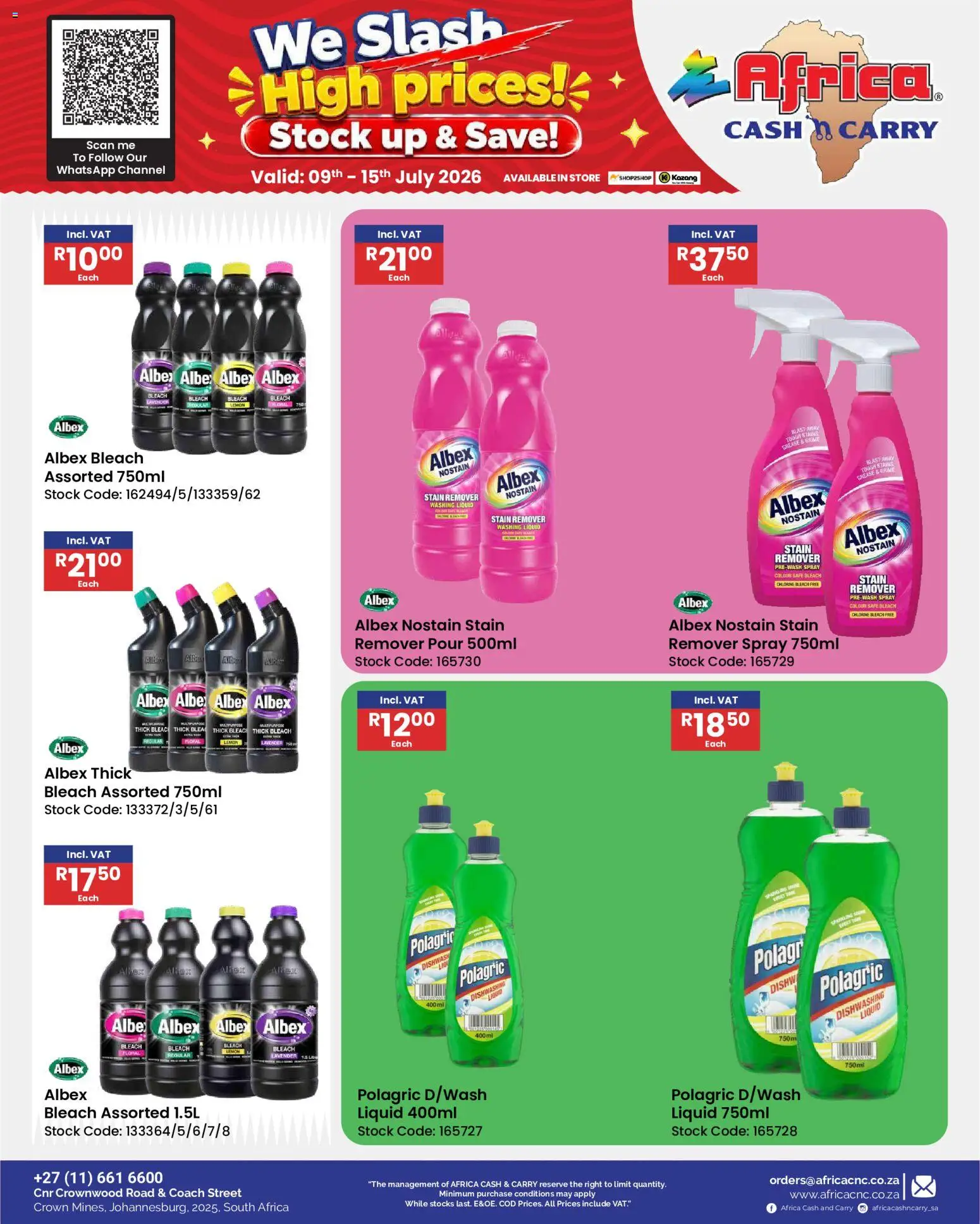 New Africa Cash & Carry catalogue – valid from 09/07/2026 | Page: 64 | Products: Bleach, Stock, Stain remover, Lemon