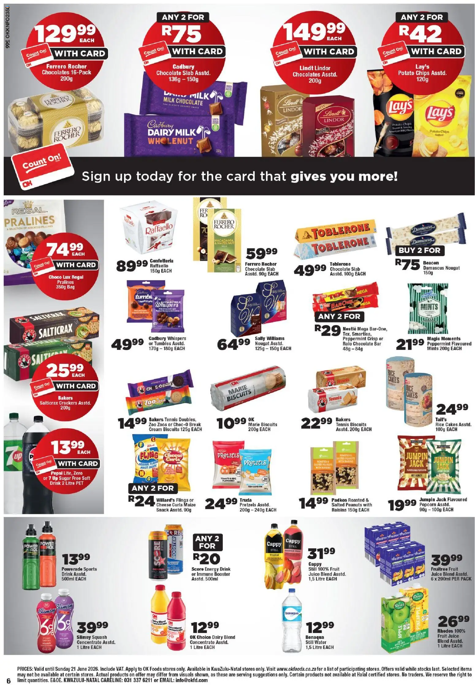 New OK Foods catalogue – valid from 10.06.2026 | Page: 6 | Products: Biscuits, Chips, Cream, Water