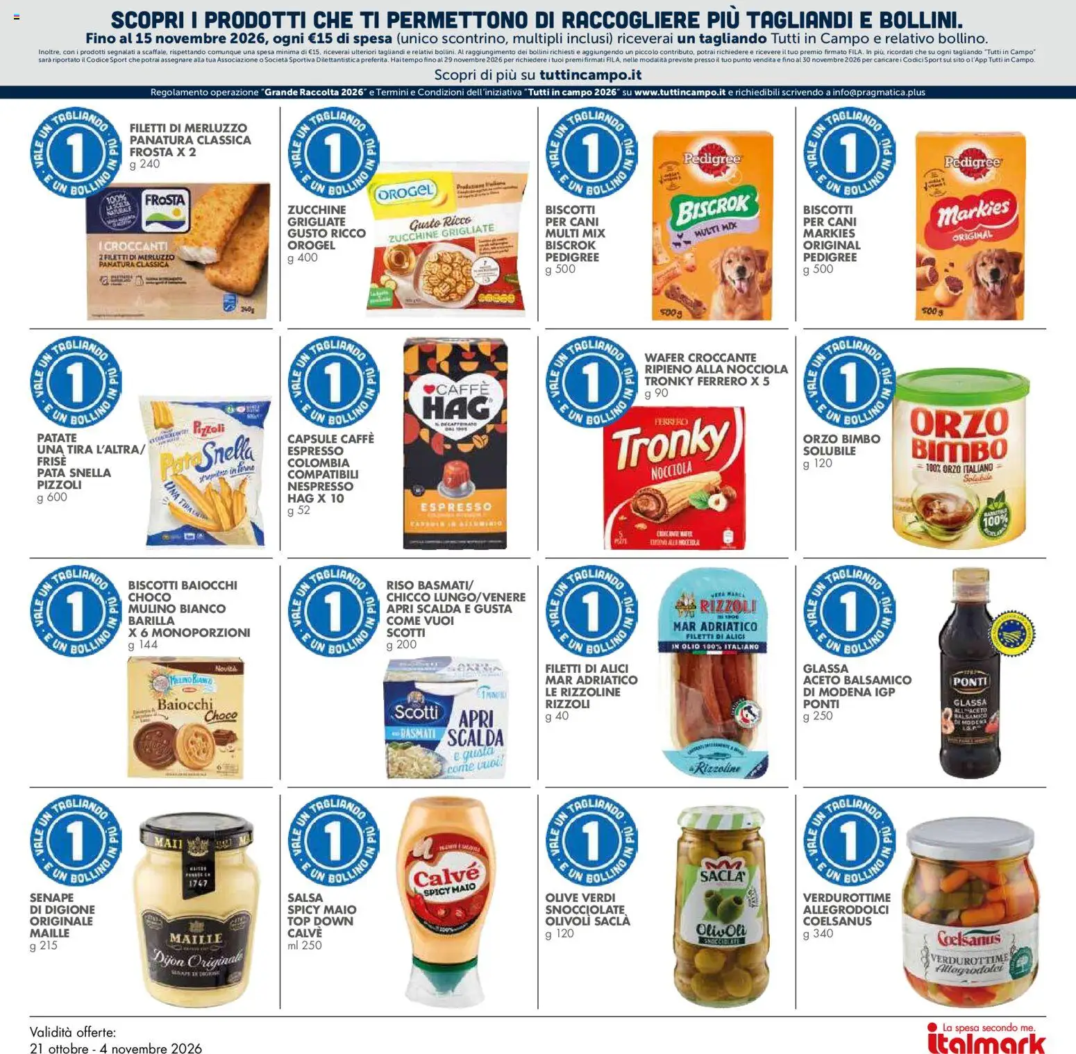 Volantino Italmark del 21/10/2026 | Pagina: 28 | Prodotti: Merluzzo, Salsa, Olio, Olive