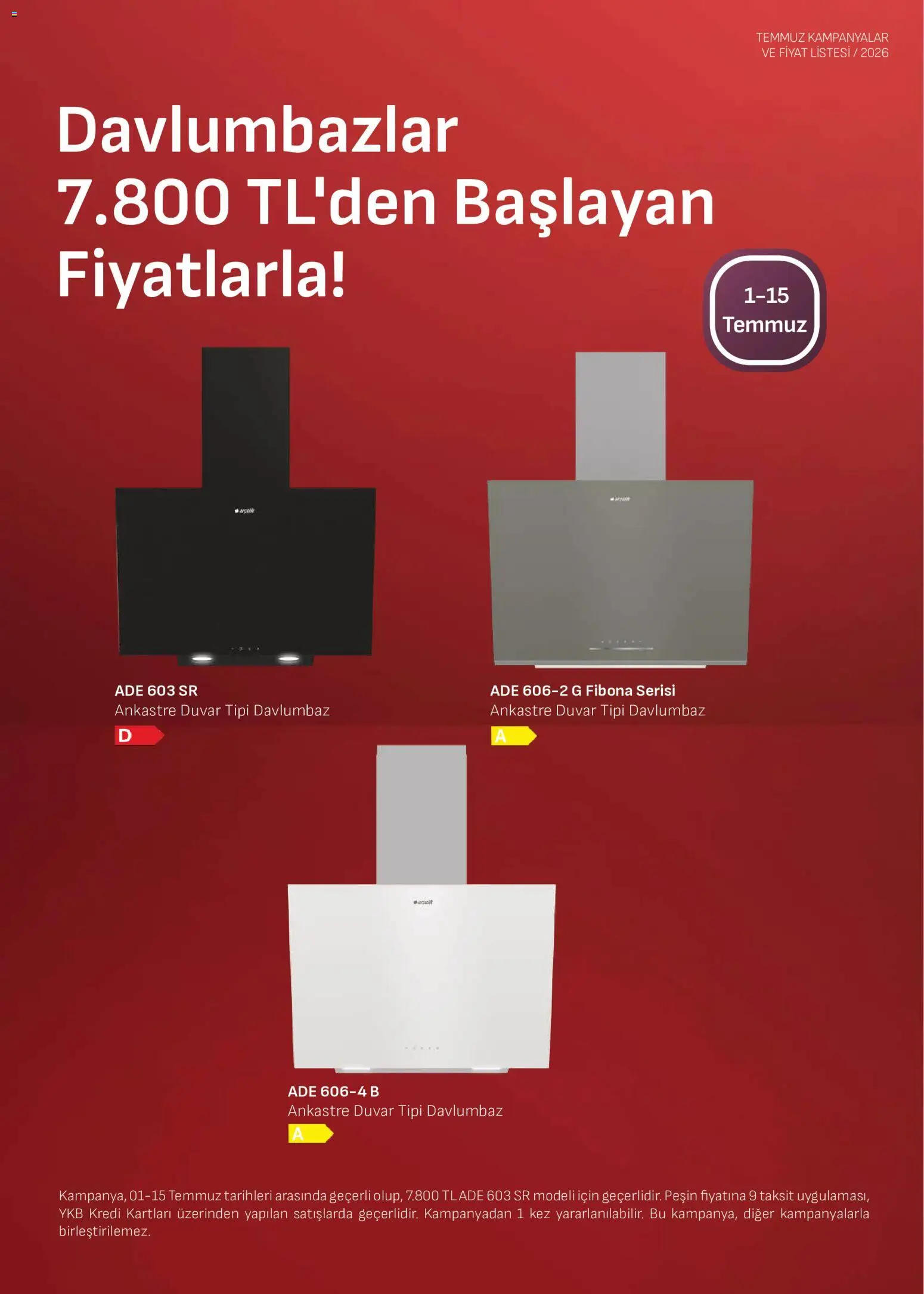 Arçelik - Ankastre Kataloğu - 01 Temmuz 2026 tarihinden itibaren geçerlidir | Sayfa: 5 | Ürünler: Davlumbaz