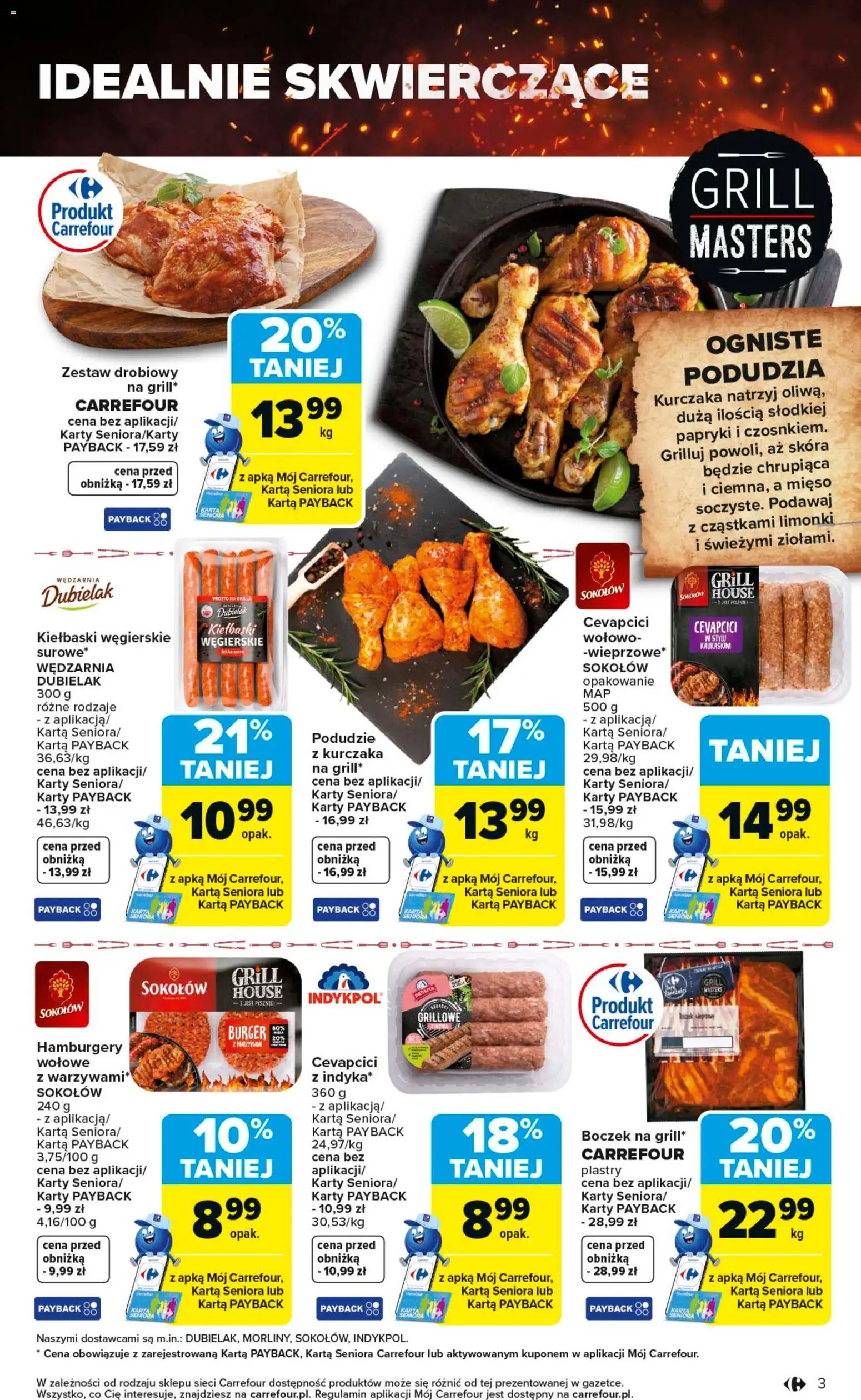Carrefour gazetka - Misja:Grill Cię wzywa od 23.04.2026 | Strona: 3 | Produkty: Karta, Mięso, Kiełbaski, Boczek