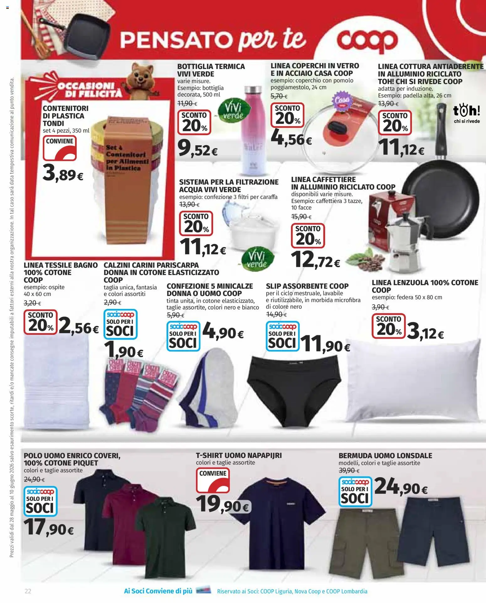 Volantino COOP del 28.05.2026 | Pagina: 22 | Prodotti: Padella, Bottiglia, Federa, Lenzuola