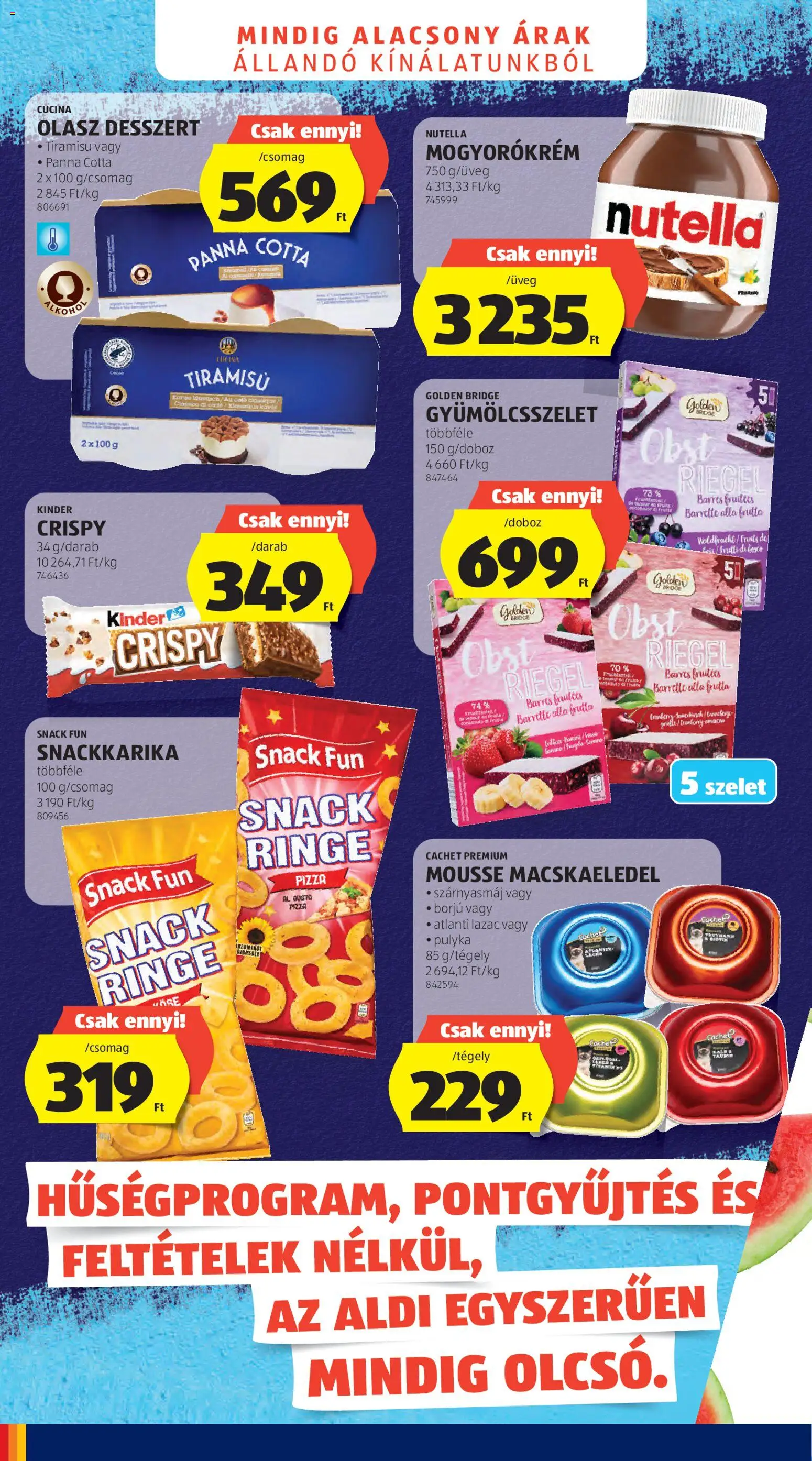 Aldi akciós ujság - amely érvényes a következő dátumtól: 28.05.2026 | Oldal: 4 | Termékek: Macskaeledel, Nutella, Lazac, Panna cotta