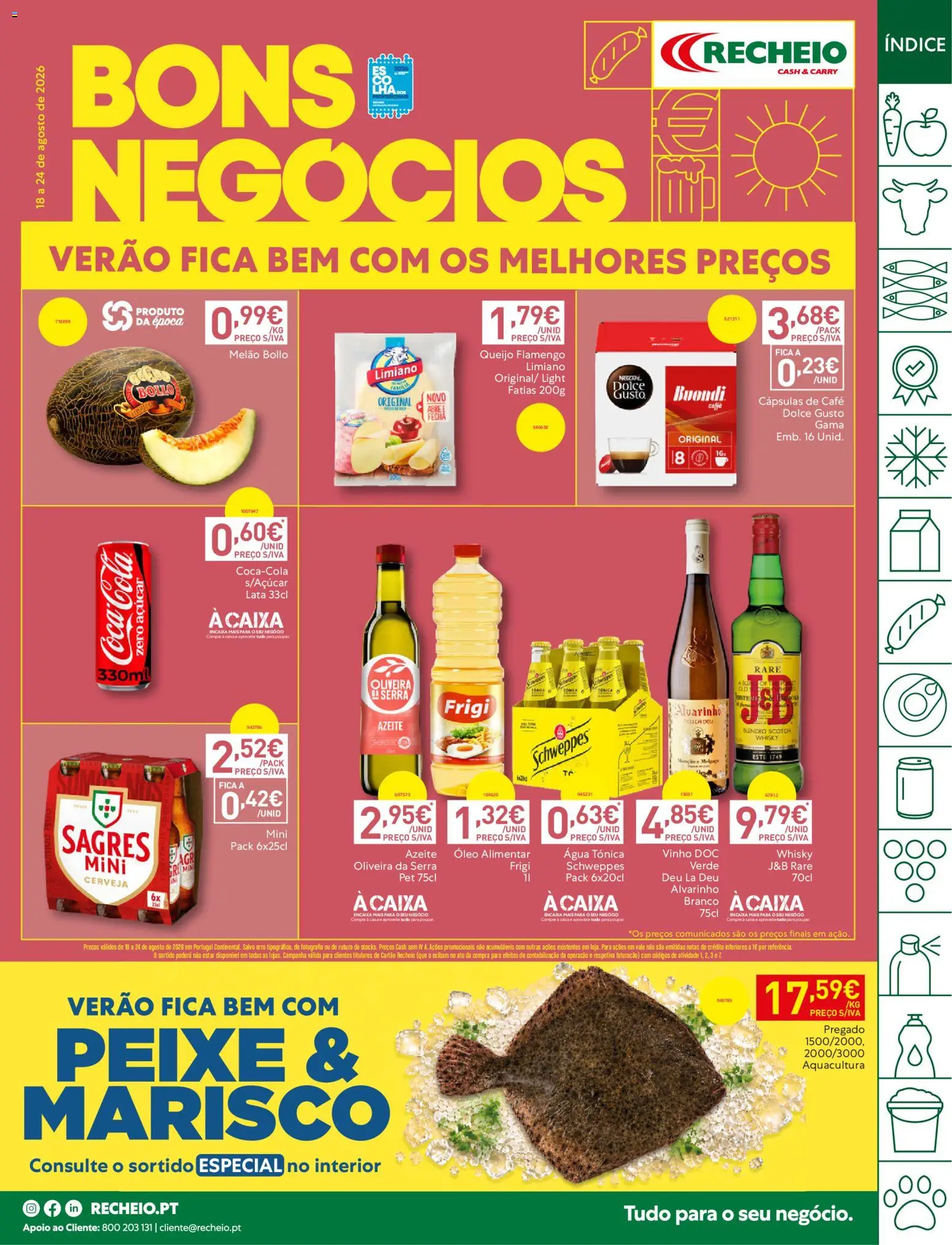 Recheio folheto │ válido de 18/08/2026 | Página: 1 | Produtos: Azeite, Café, Cerveja, Melão