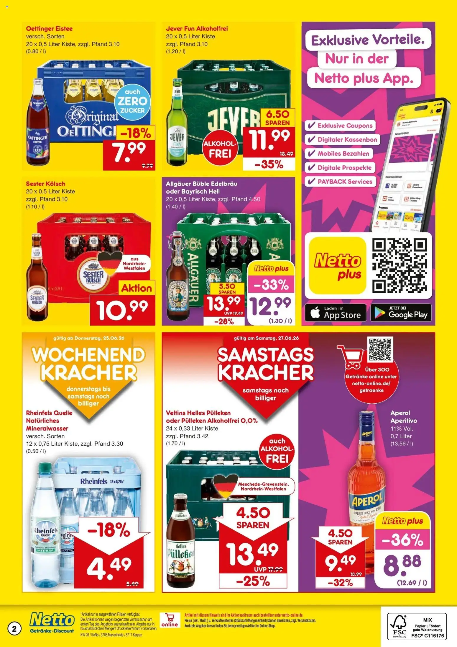 Netto Marken-Discount Prospekt Kerpen – gültig ab 22.06.2026 | Seite: 2 | Produkte: Oettinger, Jever, Veltins, Rheinfels quelle