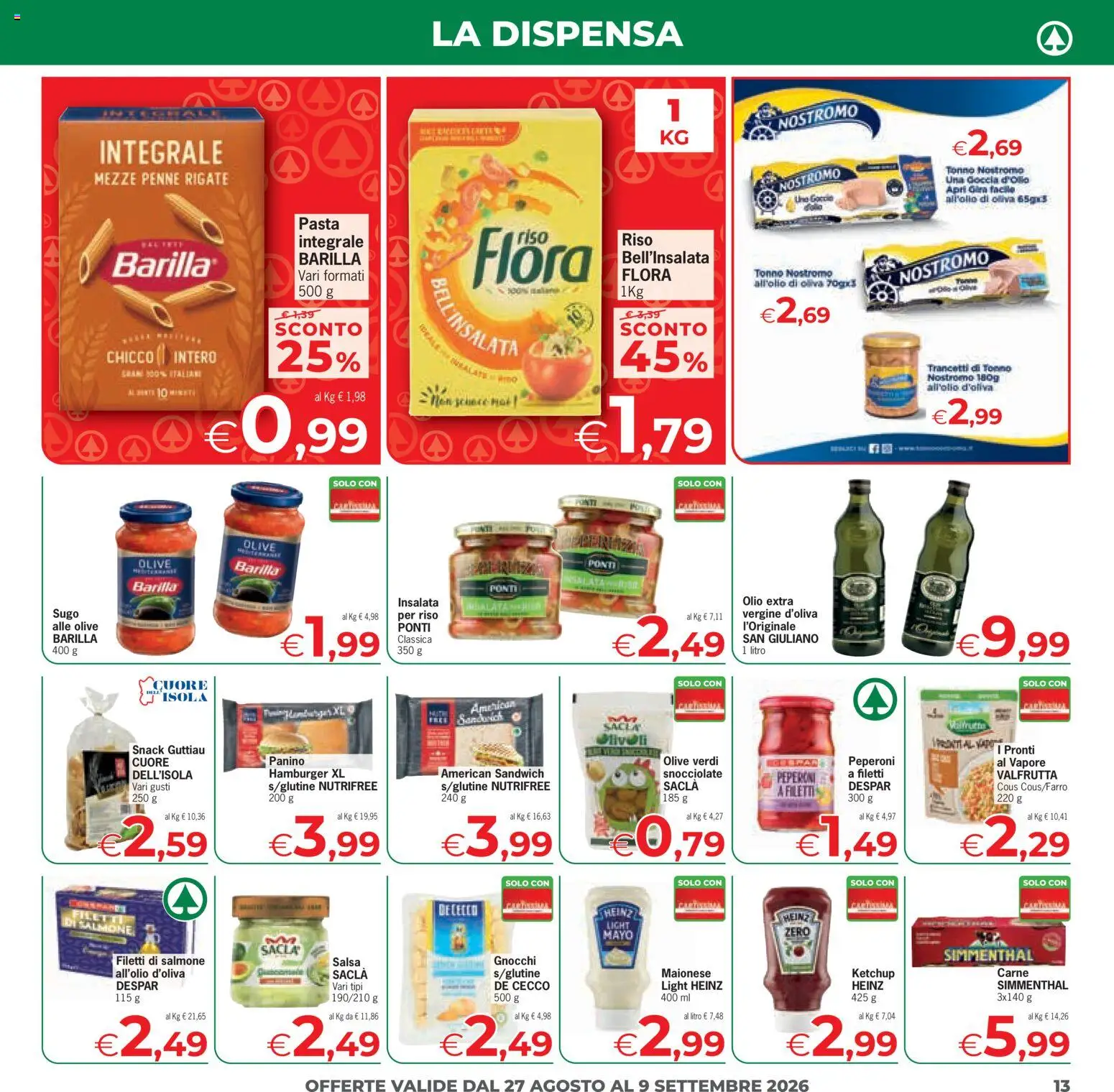 Volantino Eurospar del 27/08/2026 | Pagina: 13 | Prodotti: Ketchup, Maionese, Pasta, Sugo