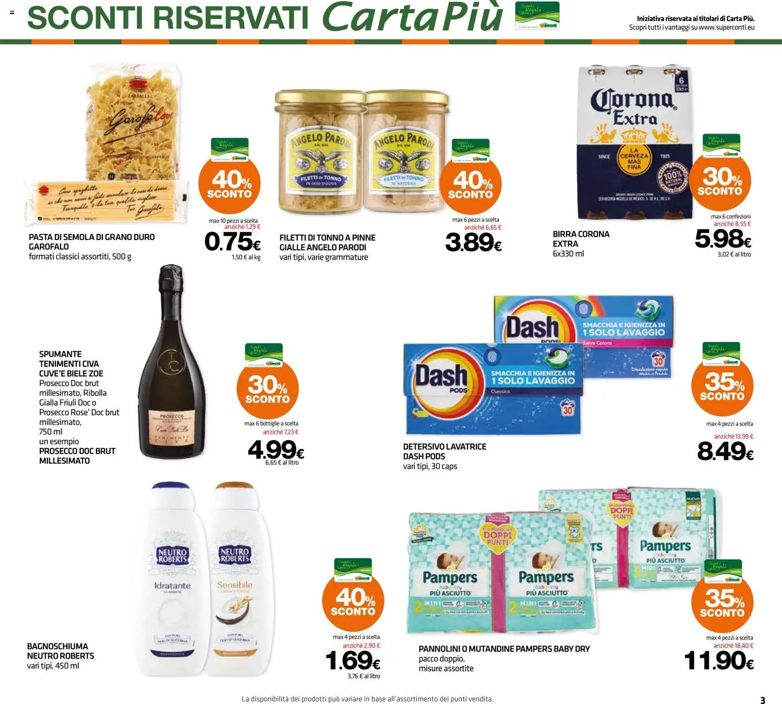 Volantino Superconti del 24/09/2026 | Pagina: 3 | Prodotti: Garofalo, Mutandine, Spumante, Corona Extra