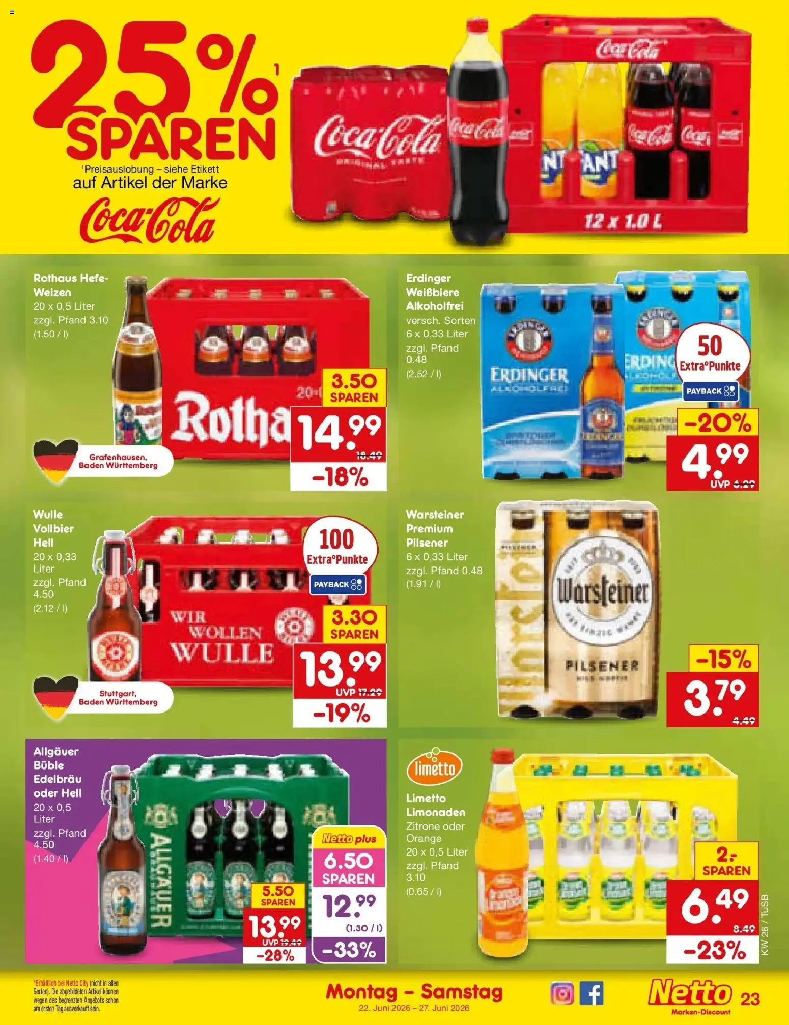 Netto Marken-Discount Prospekt Lahr-Langenwinkel – gültig ab 22.06.2026 | Seite: 31 | Produkte: Erdinger, Cola, Warsteiner, Zitrone
