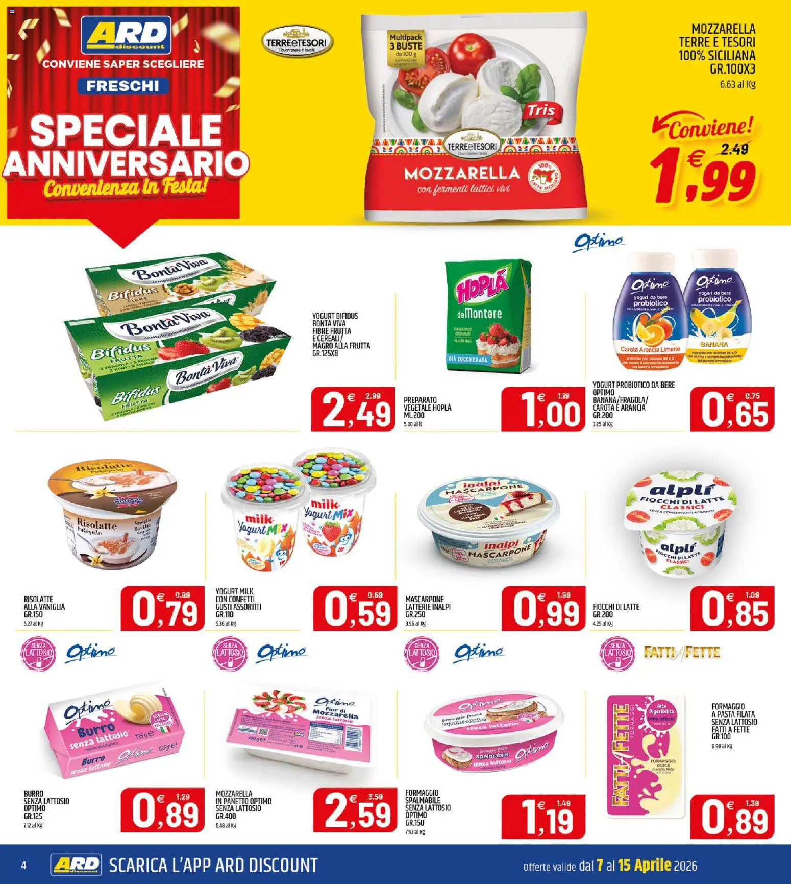 Volantino ARD Discount del 07.04.2026 | Pagina: 4 | Prodotti: Yogurt, Cereali, Frutta, Latte