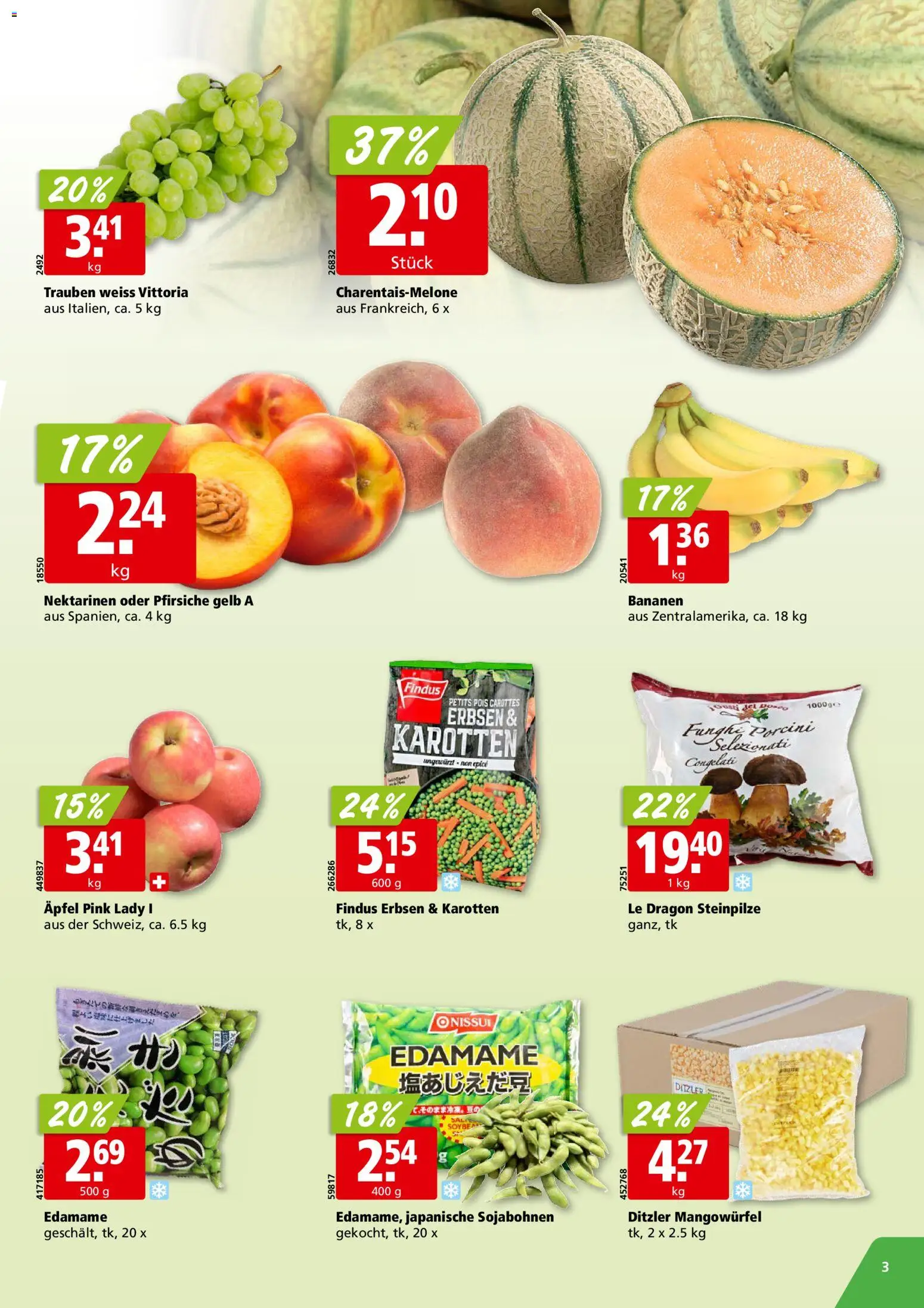 Aligro aktionen Chavannes, Matran, Genf, Sitten – gültig ab 13.07.2026 | Seite: 3 | Produkte: Nektarinen, Äpfel, Bananen, Erbsen