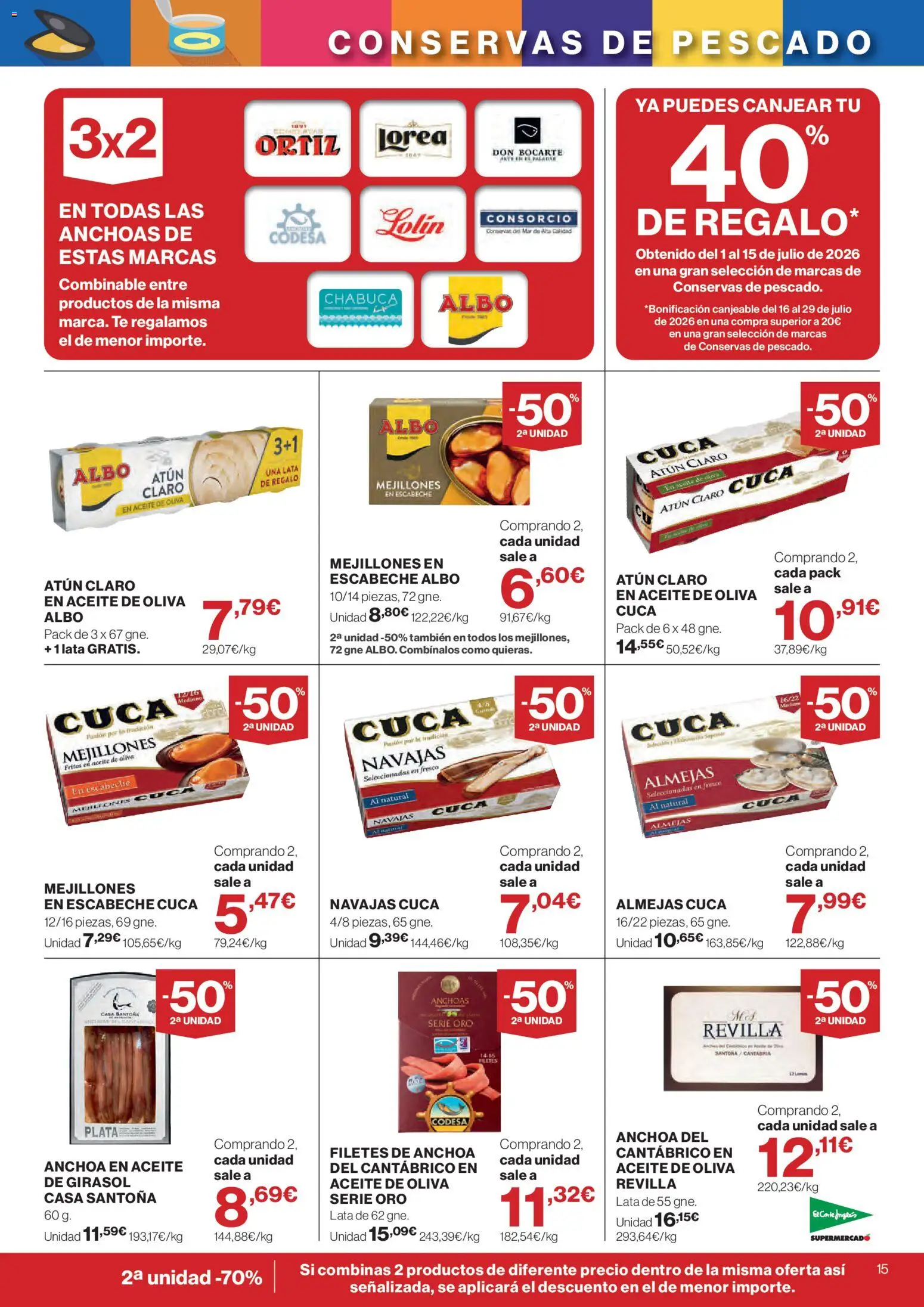 El Corte Inglés ofertas │ válido desde el 16/07/2026 | Página: 15 | Productos: Pescado, Té, Anchoa, Atún claro