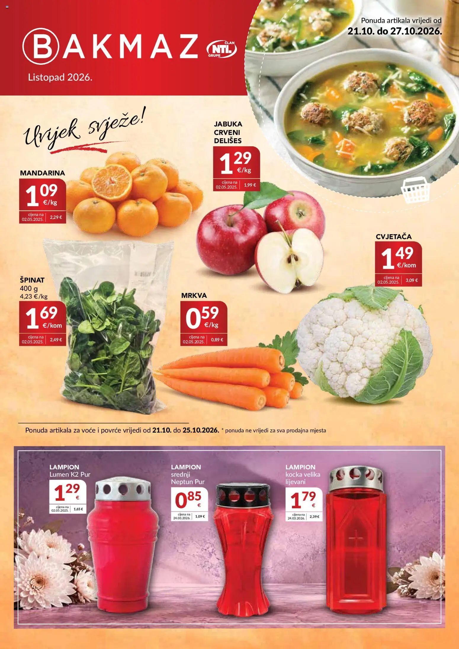 Bakmaz katalog | vrijedi od 21.10.2026 | Stranica: 1 | Proizvodi: Špinat, Mandarina, Mrkva, Lampion