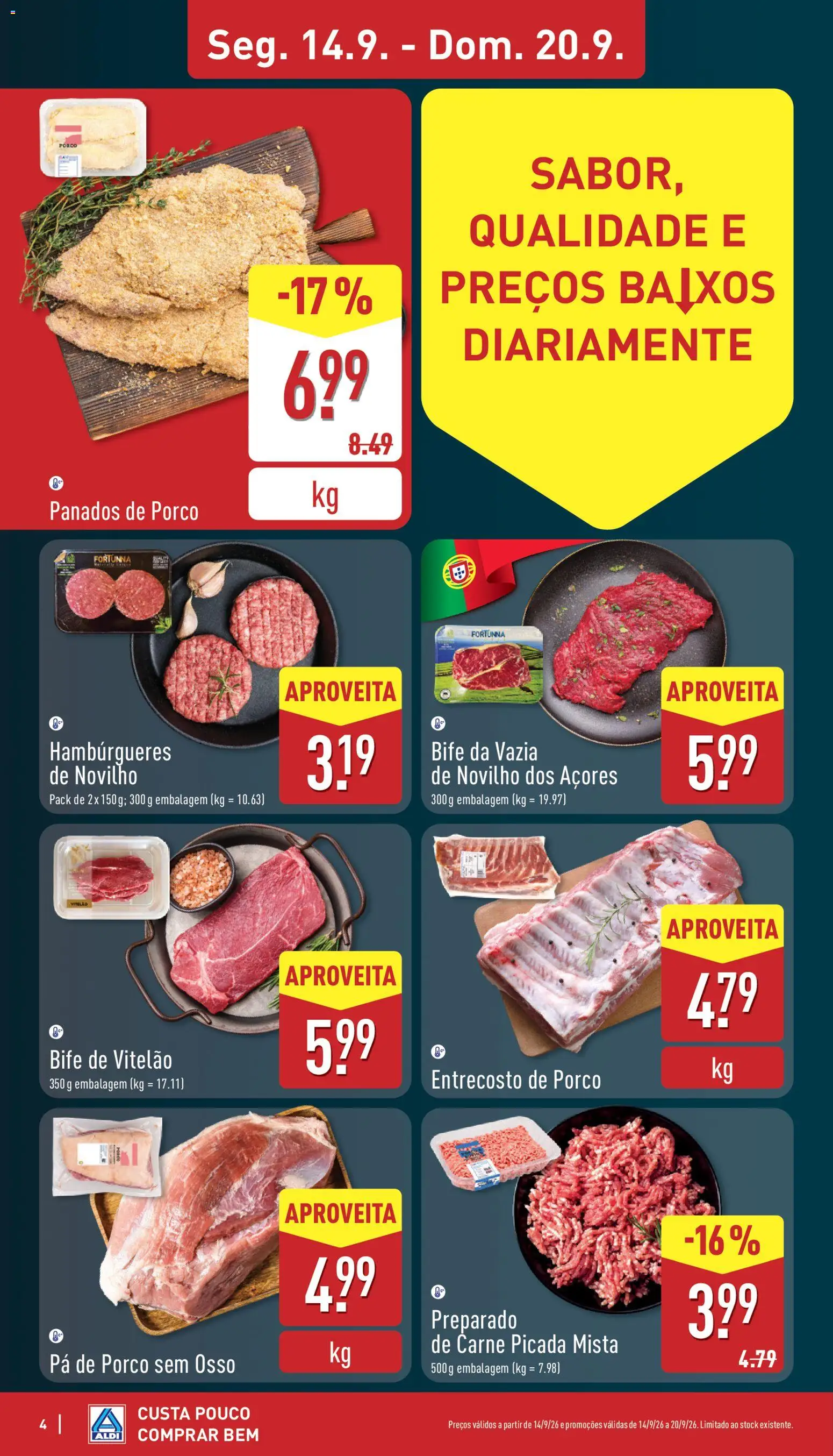 Aldi folheto │ válido de 14/09/2026 | Página: 4 | Produtos: Pá de porco, Carne picada mista, Pá, Bife
