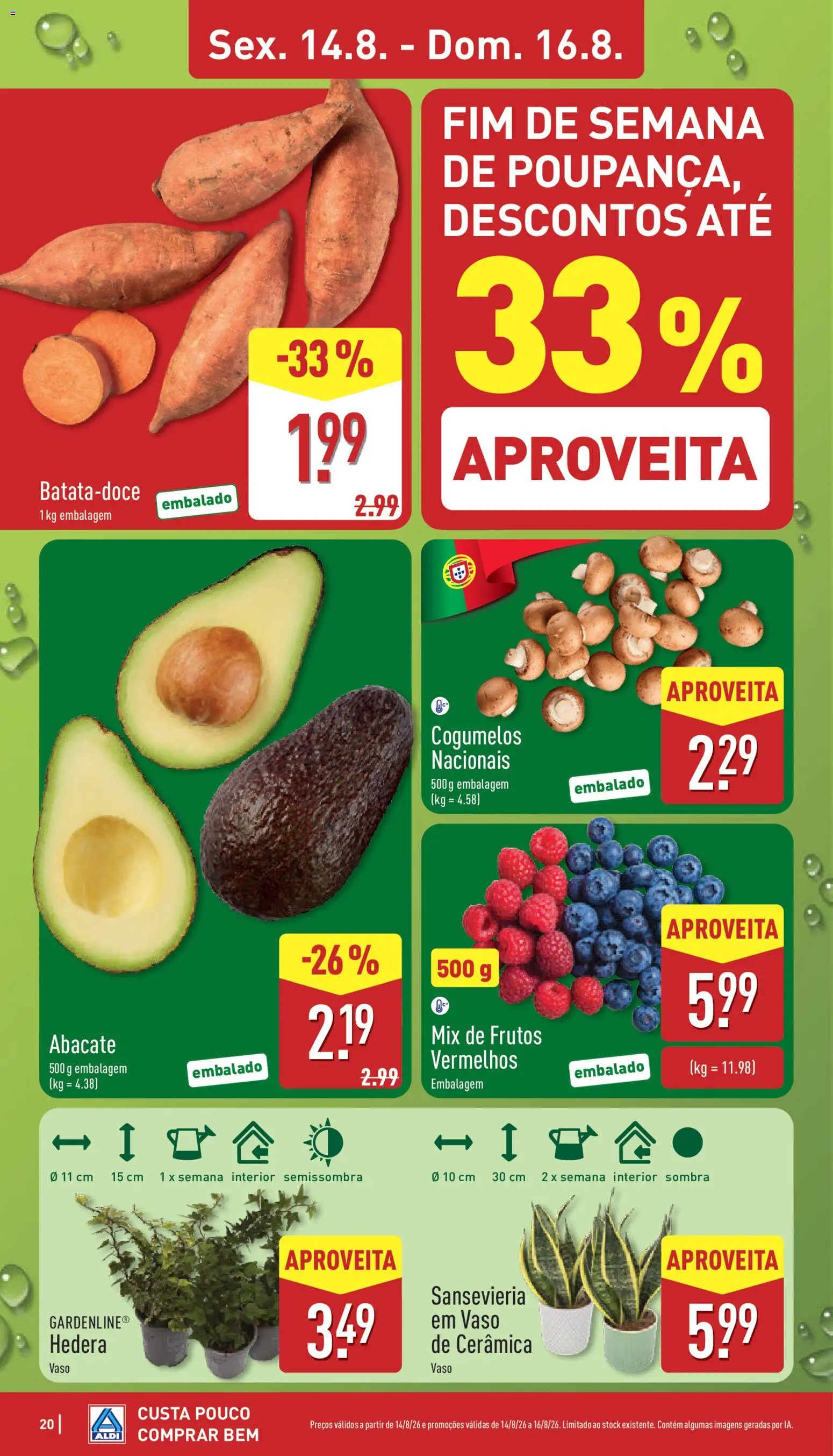Aldi folheto │ válido de 10/08/2026 | Página: 20 | Produtos: Batata-doce, Vaso, Abacate, Cogumelos